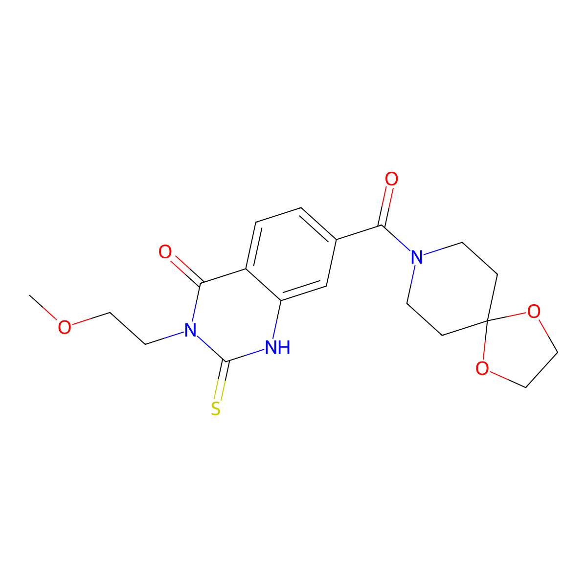 7-(1,4-dioxa-8-azaspiro[4.5]decane-8-carbonyl)-3-(2-methoxyethyl)-2-sulfanylidene-1H-quinazolin-4-one molecular structure, CAS 451466-20-9
