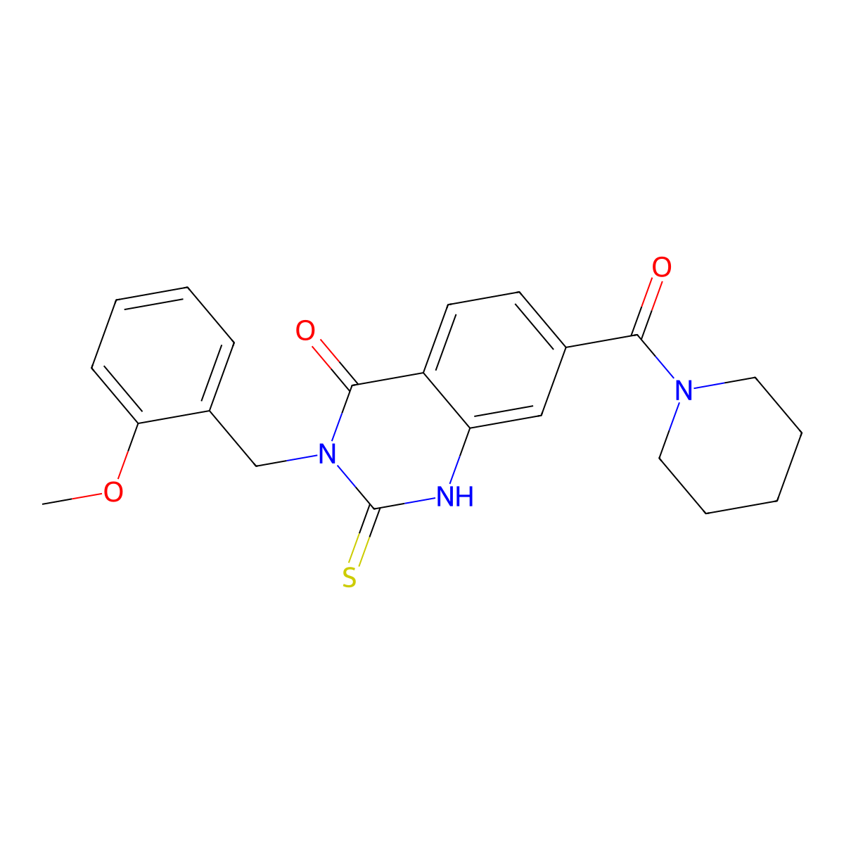 3-[(2-methoxyphenyl)methyl]-7-(piperidine-1-carbonyl)-2-sulfanylidene-1H-quinazolin-4-one molecular structure, CAS 451466-21-0