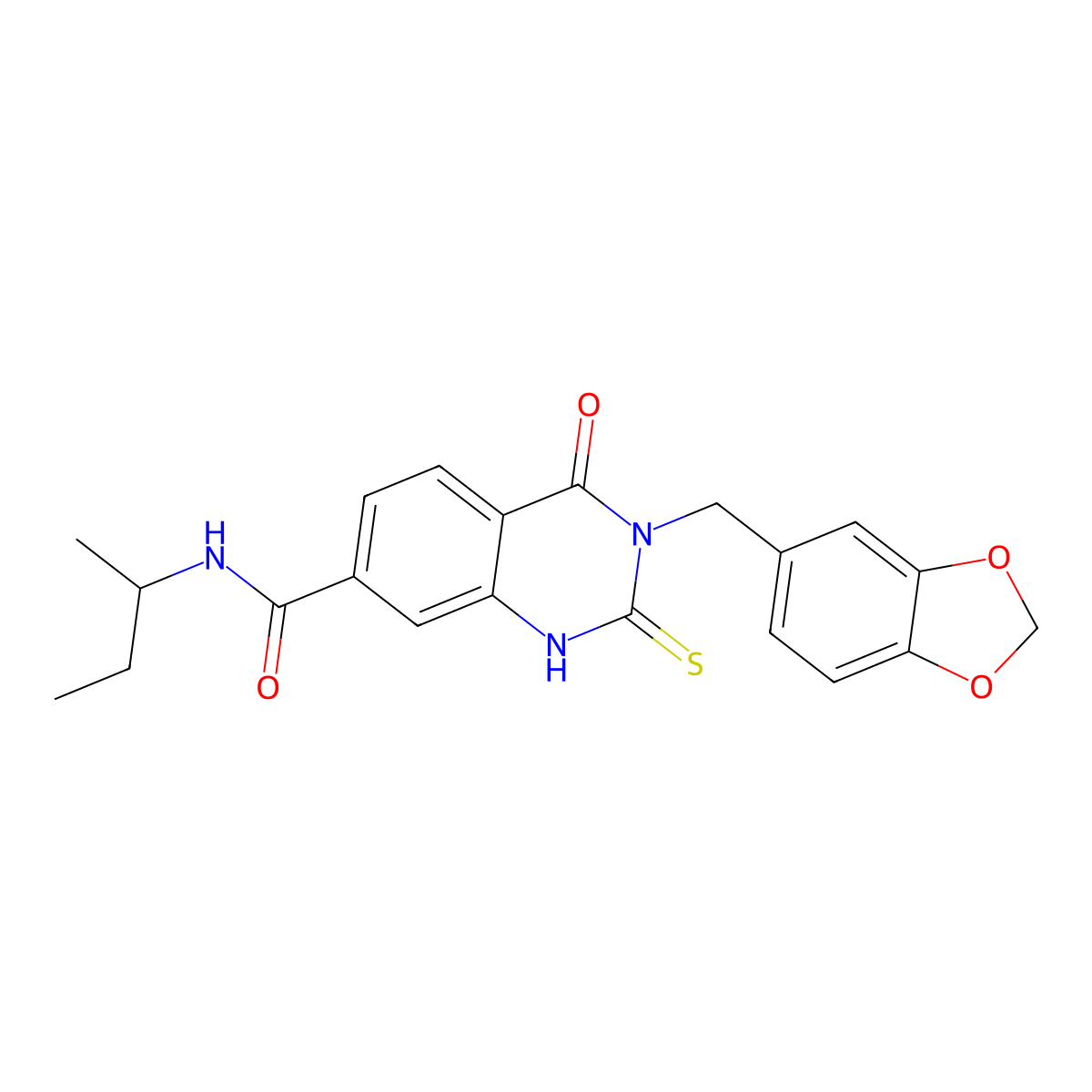 3-(benzo[d][1,3]dioxol-5-ylmethyl)-N-(sec-butyl)-4-oxo-2-thioxo-1,2,3,4-tetrahydroquinazoline-7-carboxamide molecular structure, CAS 451466-25-4