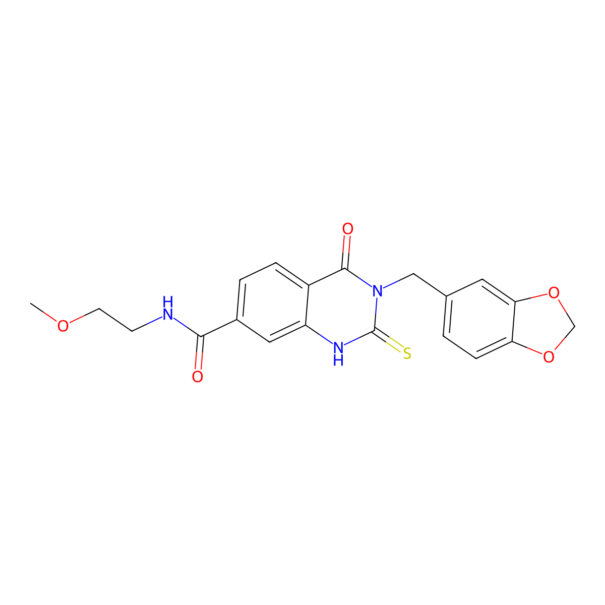 3-(1,3-benzodioxol-5-ylmethyl)-N-(2-methoxyethyl)-4-oxo-2-sulfanylidene-1H-quinazoline-7-carboxamide molecular structure, CAS 451466-27-6