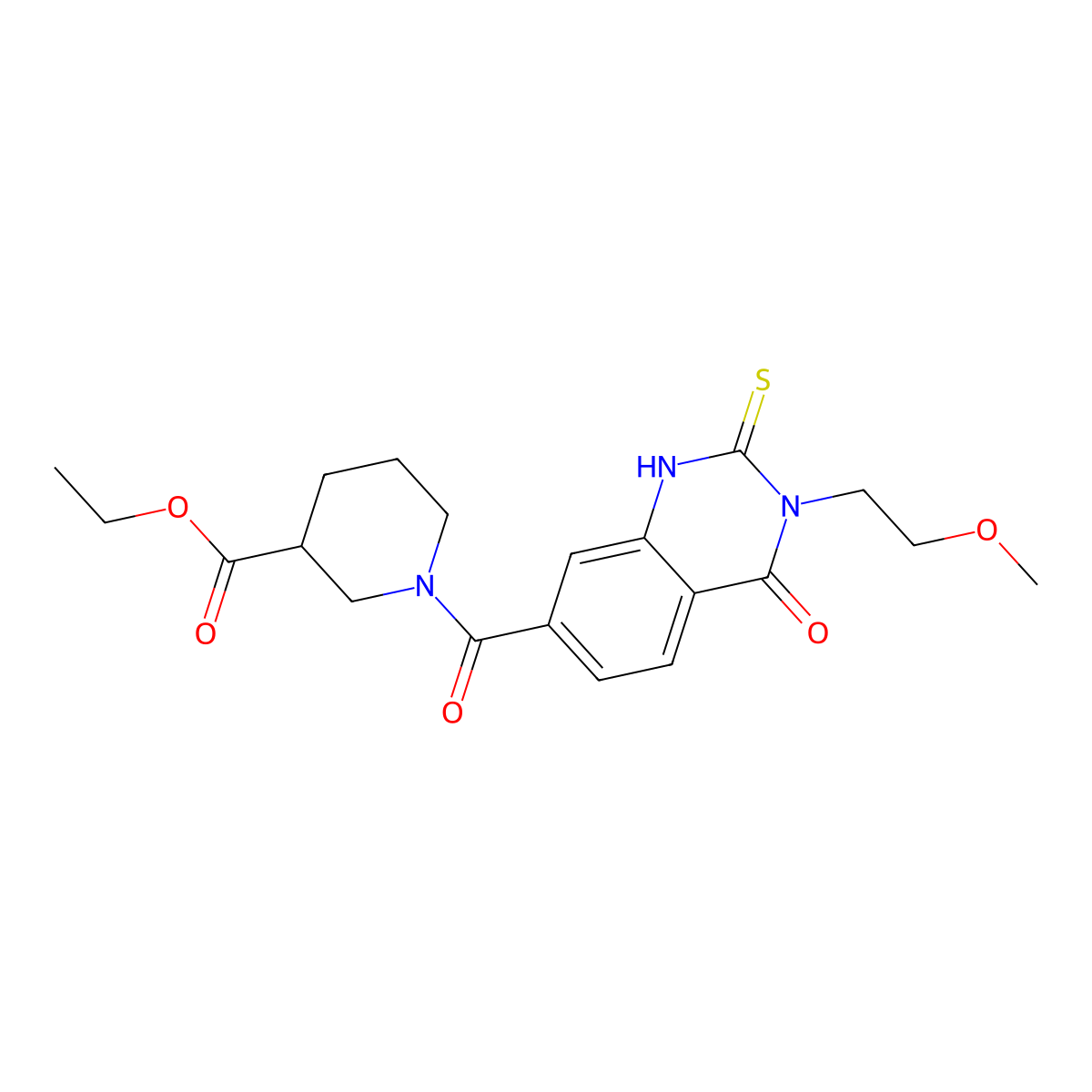 Ethyl 1-{[3-(2-methoxyethyl)-4-oxo-2-thioxo-1,2,3,4-tetrahydroquinazolin-7-yl]carbonyl}piperidine-3-carboxylate molecular structure, CAS 451466-34-5