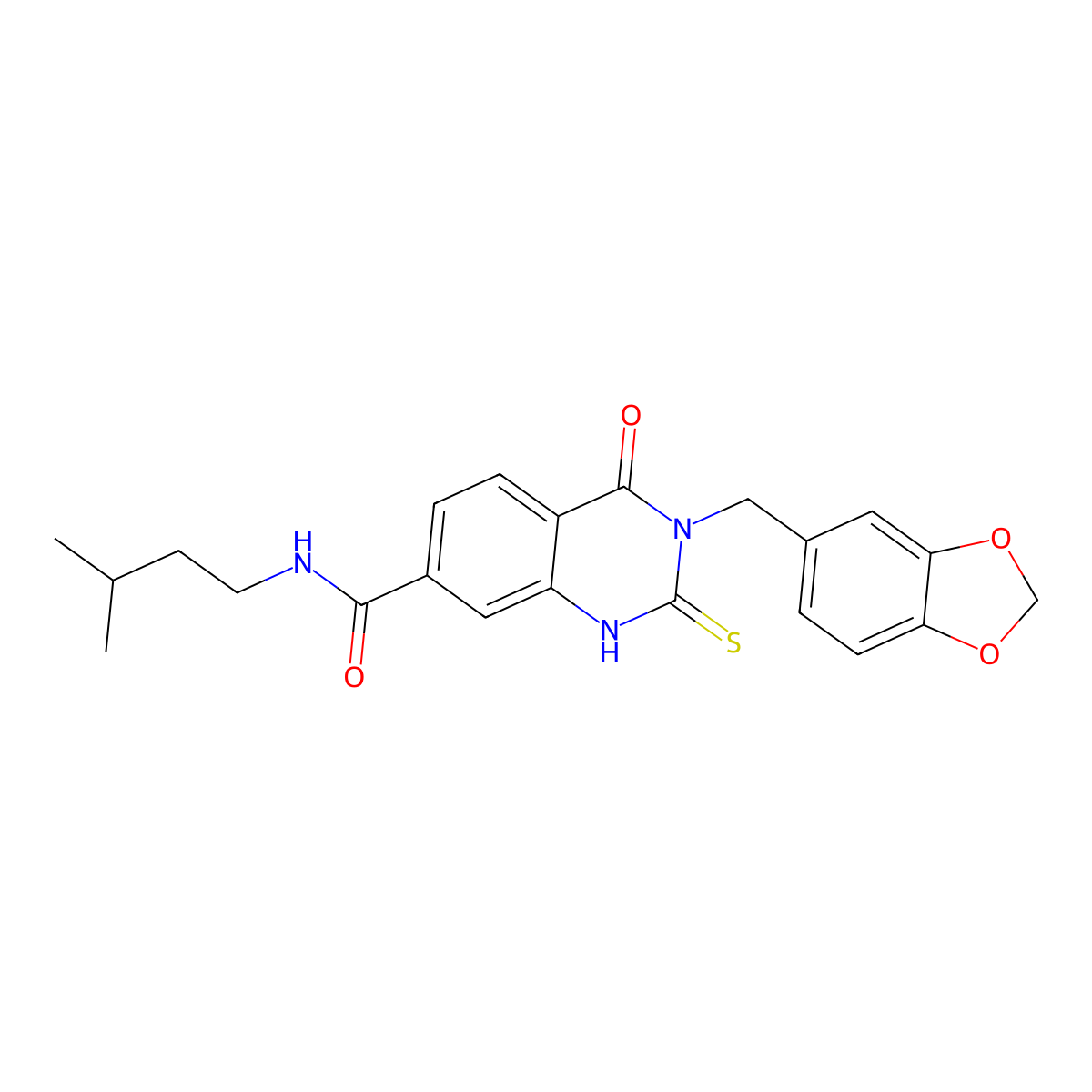 3-(benzo[d][1,3]dioxol-5-ylmethyl)-N-isopentyl-4-oxo-2-thioxo-1,2,3,4-tetrahydroquinazoline-7-carboxamide molecular structure, CAS 451466-41-4