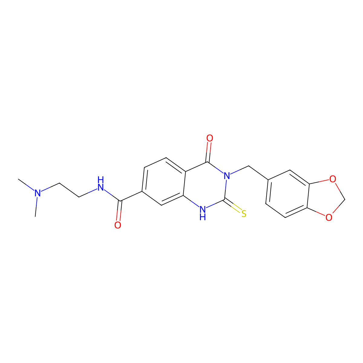3-(benzo[d][1,3]dioxol-5-ylmethyl)-N-(2-(dimethylamino)ethyl)-4-oxo-2-thioxo-1,2,3,4-tetrahydroquinazoline-7-carboxamide molecular structure, CAS 451466-44-7