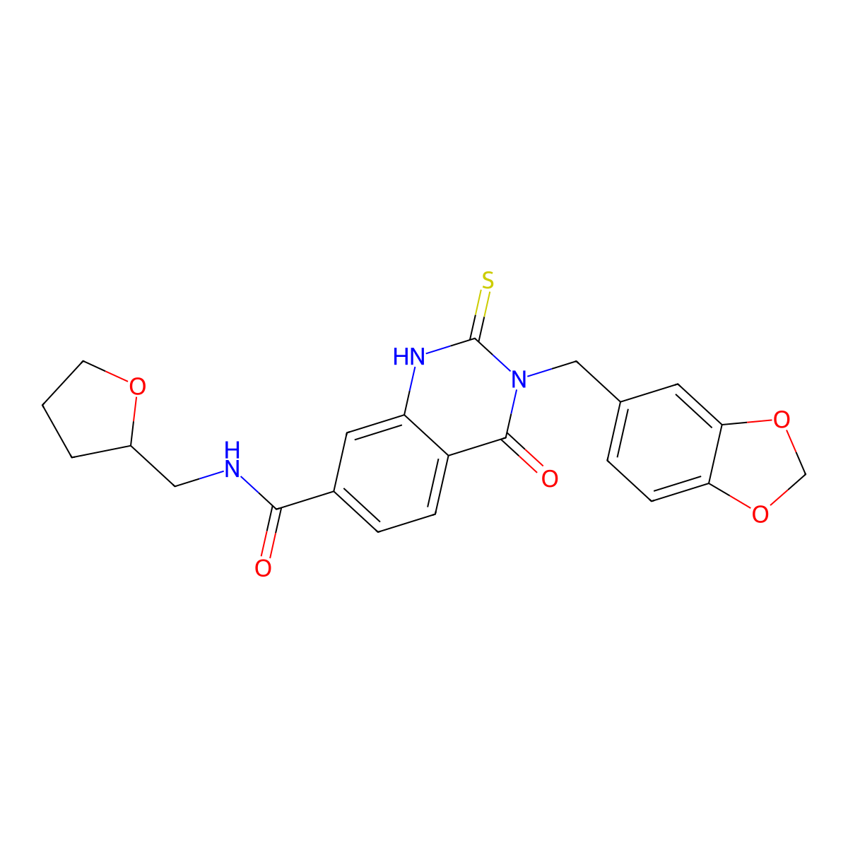 3-(benzo[d][1,3]dioxol-5-ylmethyl)-4-oxo-N-((tetrahydrofuran-2-yl)methyl)-2-thioxo-1,2,3,4-tetrahydroquinazoline-7-carboxamide molecular structure, CAS 451466-56-1