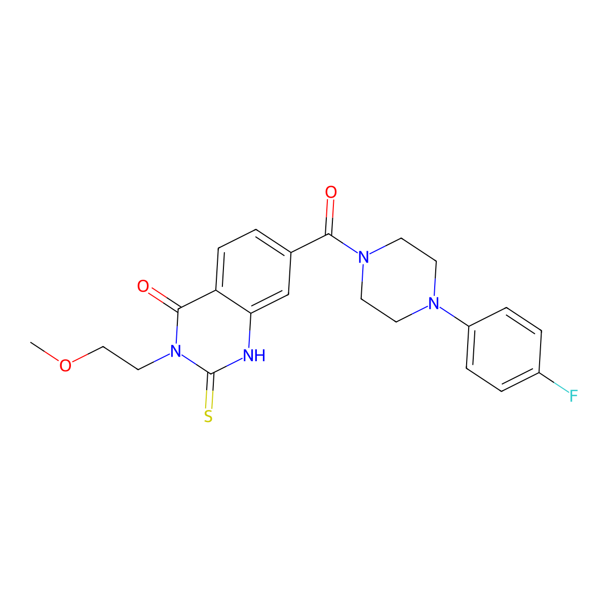 7-{[4-(4-fluorophenyl)piperazin-1-yl]carbonyl}-3-(2-methoxyethyl)-2-thioxo-2,3-dihydroquinazolin-4(1H)-one molecular structure, CAS 451466-58-3