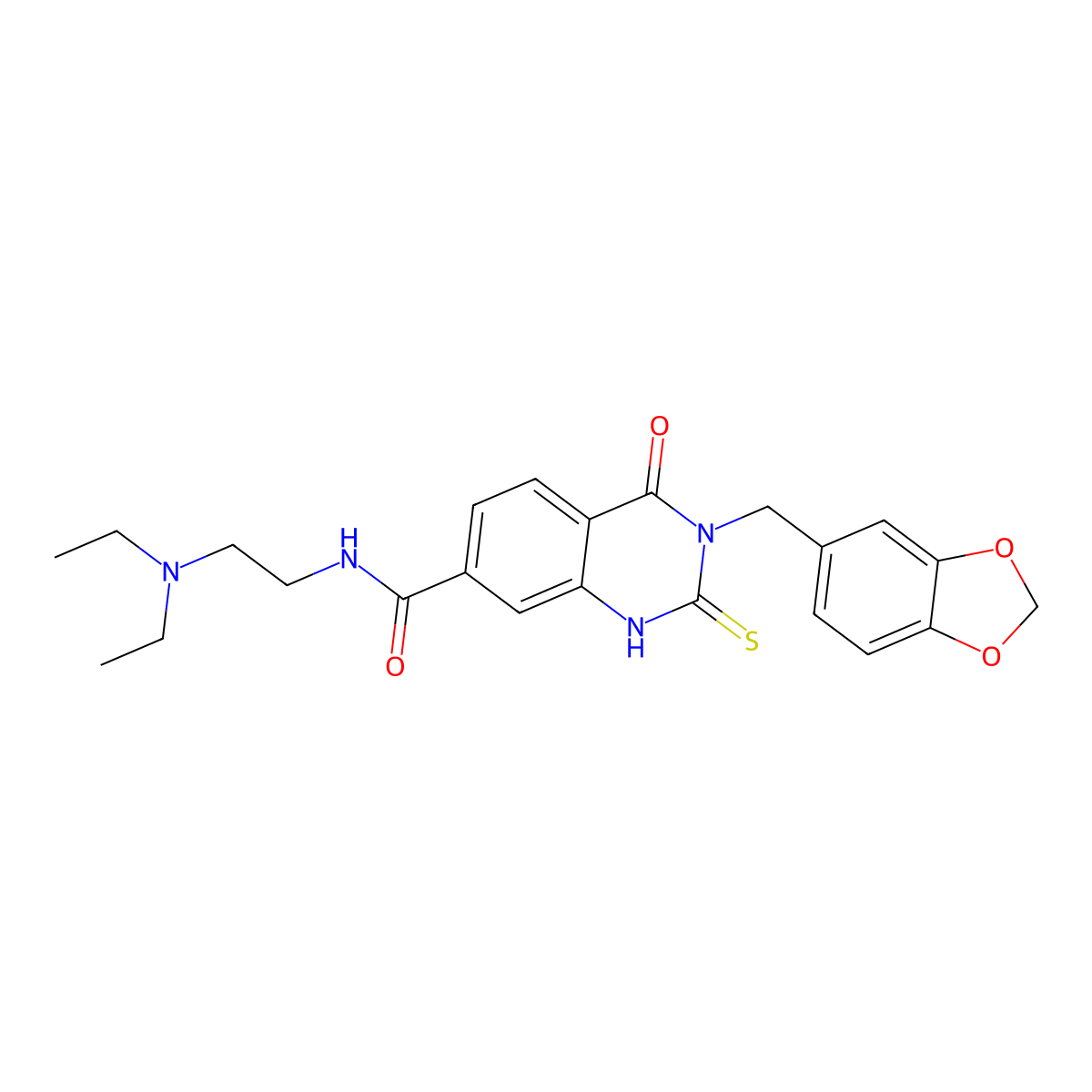 3-(benzo[d][1,3]dioxol-5-ylmethyl)-N-(2-(diethylamino)ethyl)-4-oxo-2-thioxo-1,2,3,4-tetrahydroquinazoline-7-carboxamide molecular structure, CAS 451466-80-1