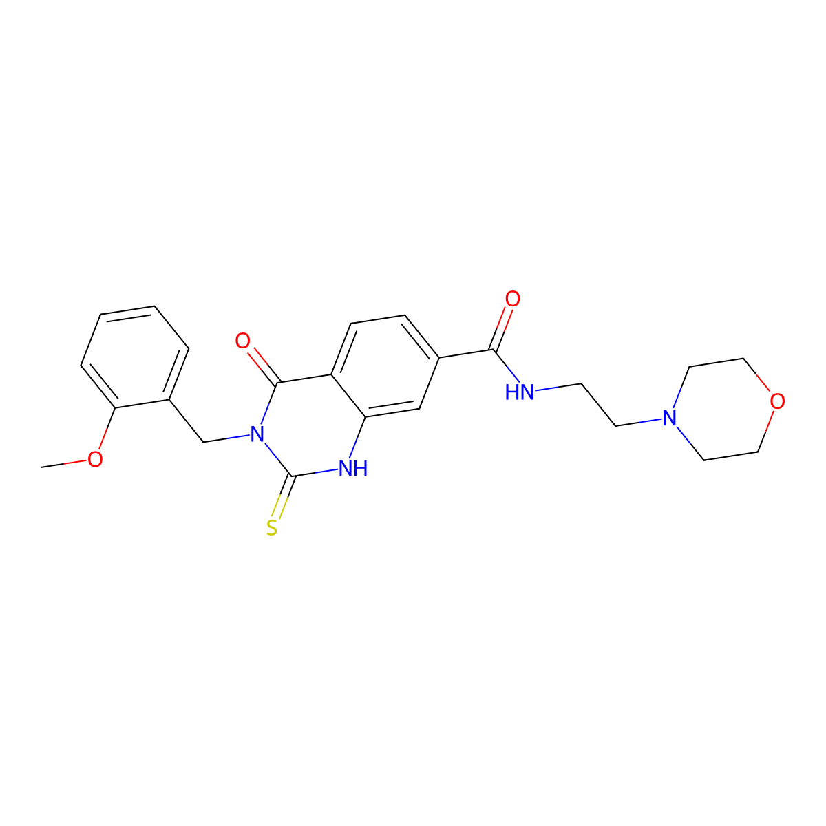 1,2,3,4-Tetrahydro-3-((2-methoxyphenyl)methyl)-N-(2-(4-morpholinyl)ethyl)-4-oxo-2-thioxo-7-quinazolinecarboxamide molecular structure, CAS 451466-82-3