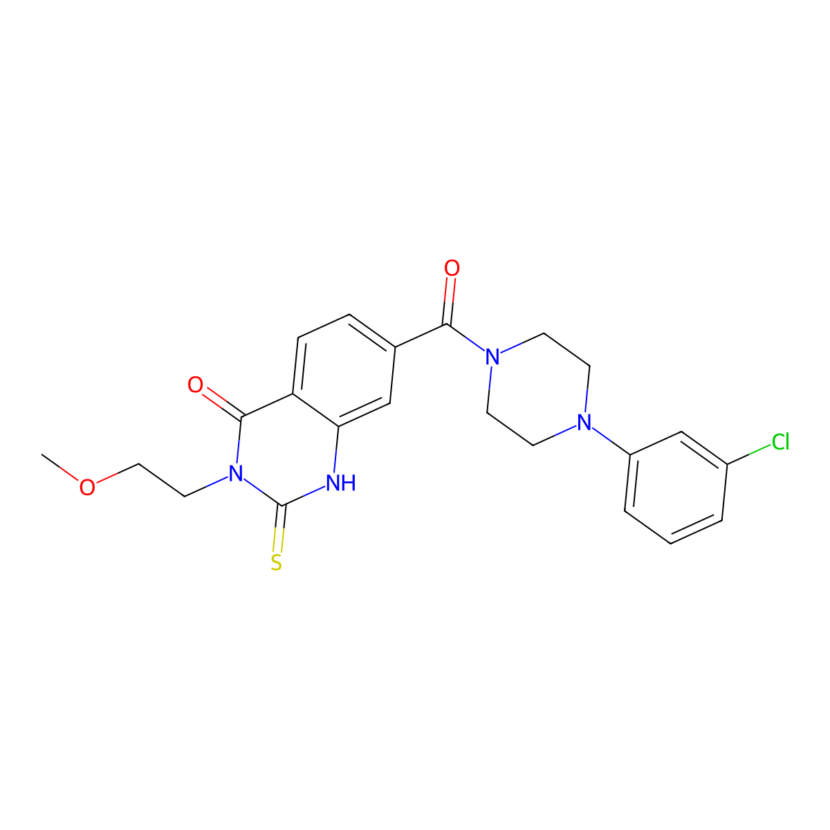 7-[4-(3-chlorophenyl)piperazine-1-carbonyl]-3-(2-methoxyethyl)-2-sulfanylidene-1H-quinazolin-4-one molecular structure, CAS 451466-87-8
