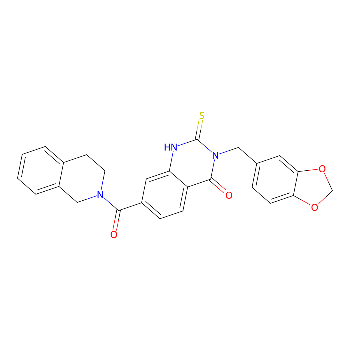 3-(1,3-benzodioxol-5-ylmethyl)-7-(3,4-dihydro-1H-isoquinoline-2-carbonyl)-2-sulfanylidene-1H-quinazolin-4-one molecular structure, CAS 451466-96-9