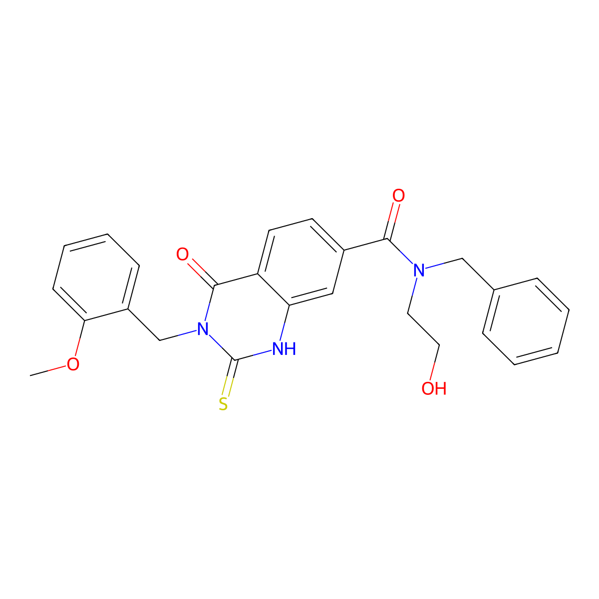 N-benzyl-N-(2-hydroxyethyl)-3-(2-methoxybenzyl)-4-oxo-2-thioxo-1,2,3,4-tetrahydroquinazoline-7-carboxamide molecular structure, CAS 451467-00-8