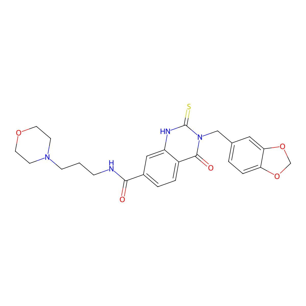 3-(1,3-benzodioxol-5-ylmethyl)-N-(3-morpholin-4-ylpropyl)-4-oxo-2-sulfanylidene-1H-quinazoline-7-carboxamide molecular structure, CAS 451467-04-2