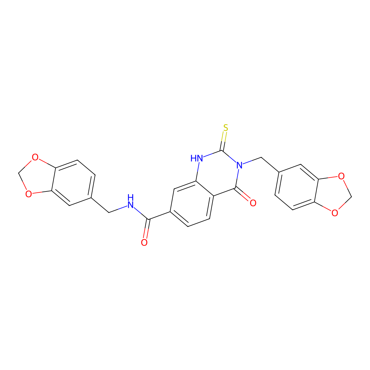 N,3-bis(benzo[d][1,3]dioxol-5-ylmethyl)-4-oxo-2-thioxo-1,2,3,4-tetrahydroquinazoline-7-carboxamide molecular structure, CAS 451467-06-4