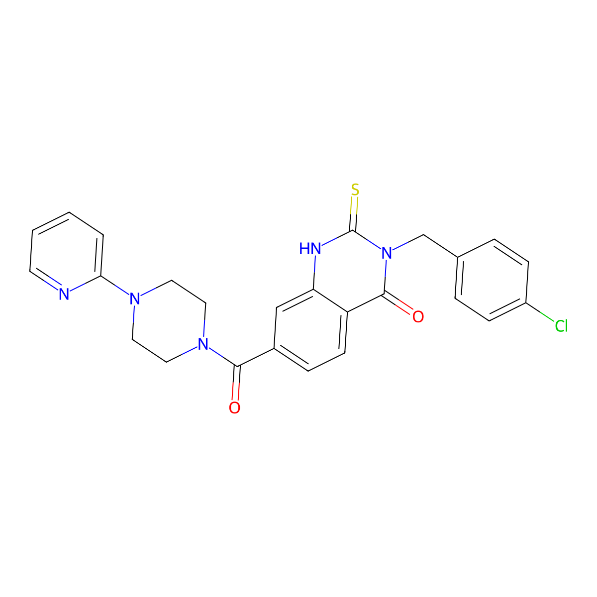 3-[(4-chlorophenyl)methyl]-7-(4-pyridin-2-ylpiperazine-1-carbonyl)-2-sulfanylidene-1H-quinazolin-4-one molecular structure, CAS 451467-07-5