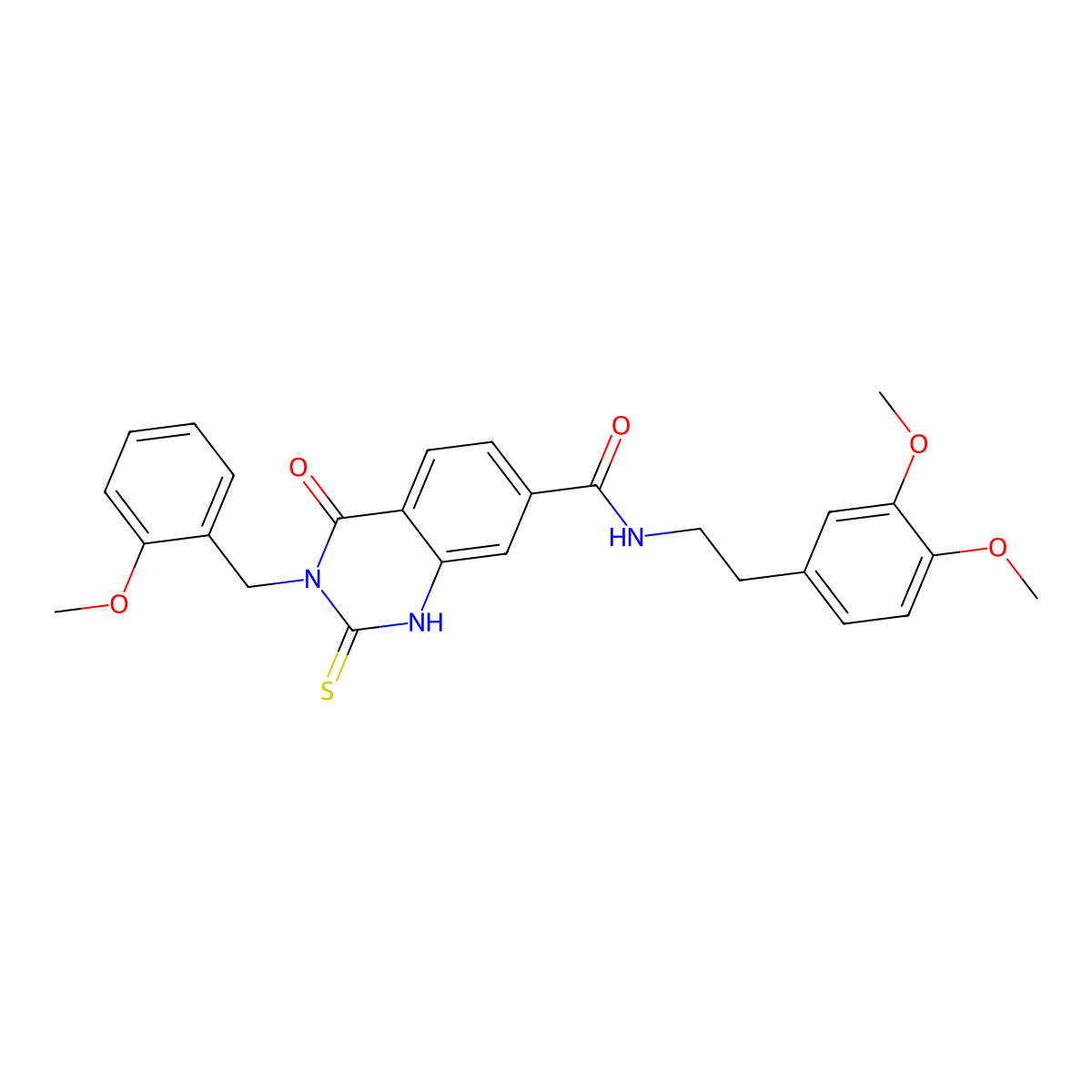 N-[2-(3,4-dimethoxyphenyl)ethyl]-3-[(2-methoxyphenyl)methyl]-4-oxo-2-sulfanylidene-1H-quinazoline-7-carboxamide molecular structure, CAS 451467-12-2