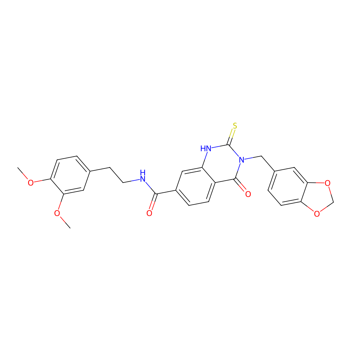 3-(1,3-benzodioxol-5-ylmethyl)-N-[2-(3,4-dimethoxyphenyl)ethyl]-4-oxo-2-sulfanylidene-1H-quinazoline-7-carboxamide molecular structure, CAS 451467-16-6