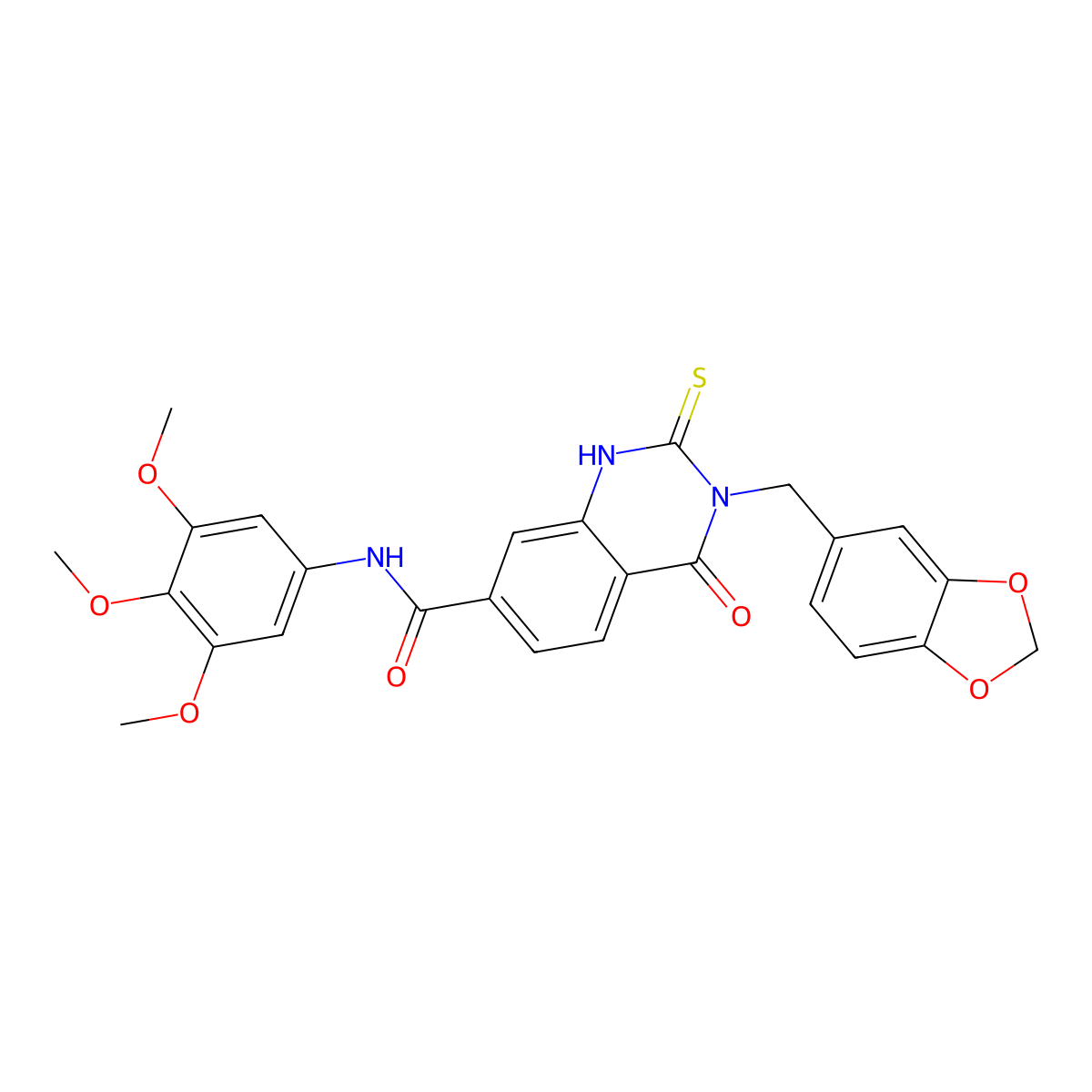 3-(benzo[d][1,3]dioxol-5-ylmethyl)-4-oxo-2-thioxo-N-(3,4,5-trimethoxyphenyl)-1,2,3,4-tetrahydroquinazoline-7-carboxamide molecular structure, CAS 451467-17-7