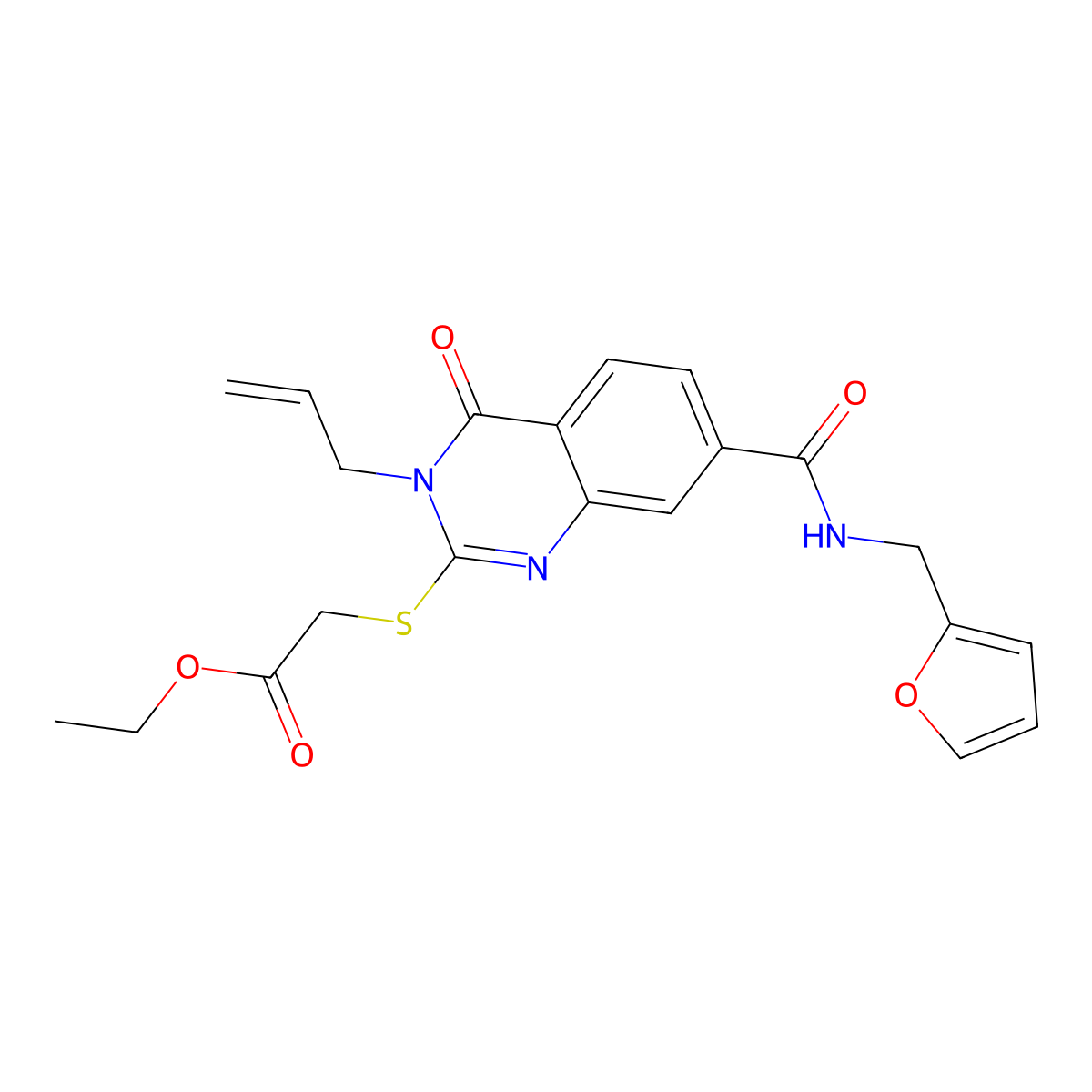 Ethyl 2-[7-(furan-2-ylmethylcarbamoyl)-4-oxo-3-prop-2-enylquinazolin-2-yl]sulfanylacetate molecular structure, CAS 451467-22-4