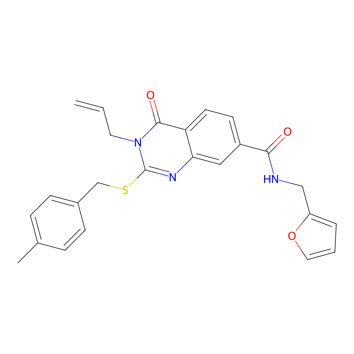 N-(furan-2-ylmethyl)-2-[(4-methylphenyl)methylsulfanyl]-4-oxo-3-prop-2-enylquinazoline-7-carboxamide molecular structure, CAS 451467-25-7