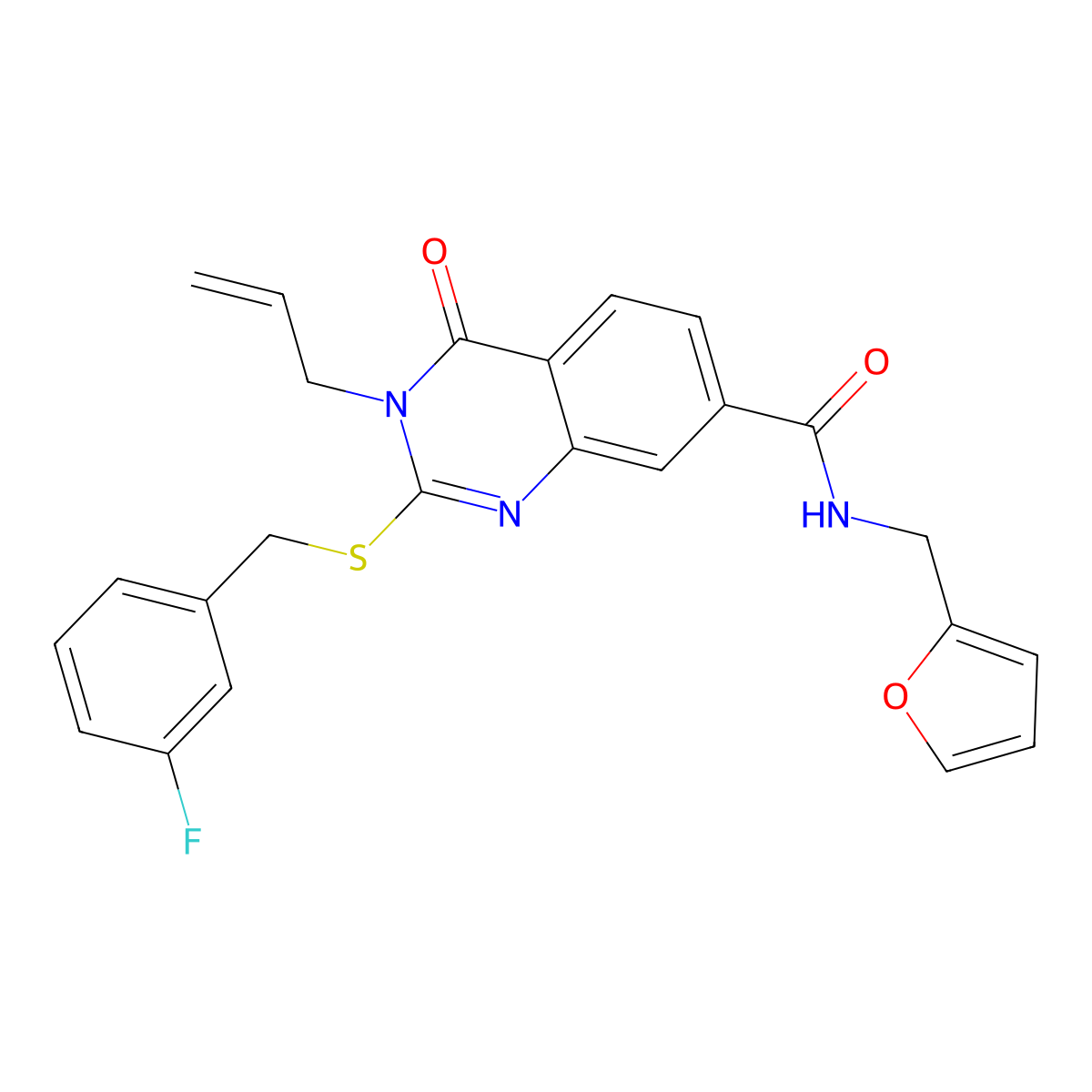 2-[(3-fluorophenyl)methylsulfanyl]-N-(furan-2-ylmethyl)-4-oxo-3-prop-2-enylquinazoline-7-carboxamide molecular structure, CAS 451467-26-8