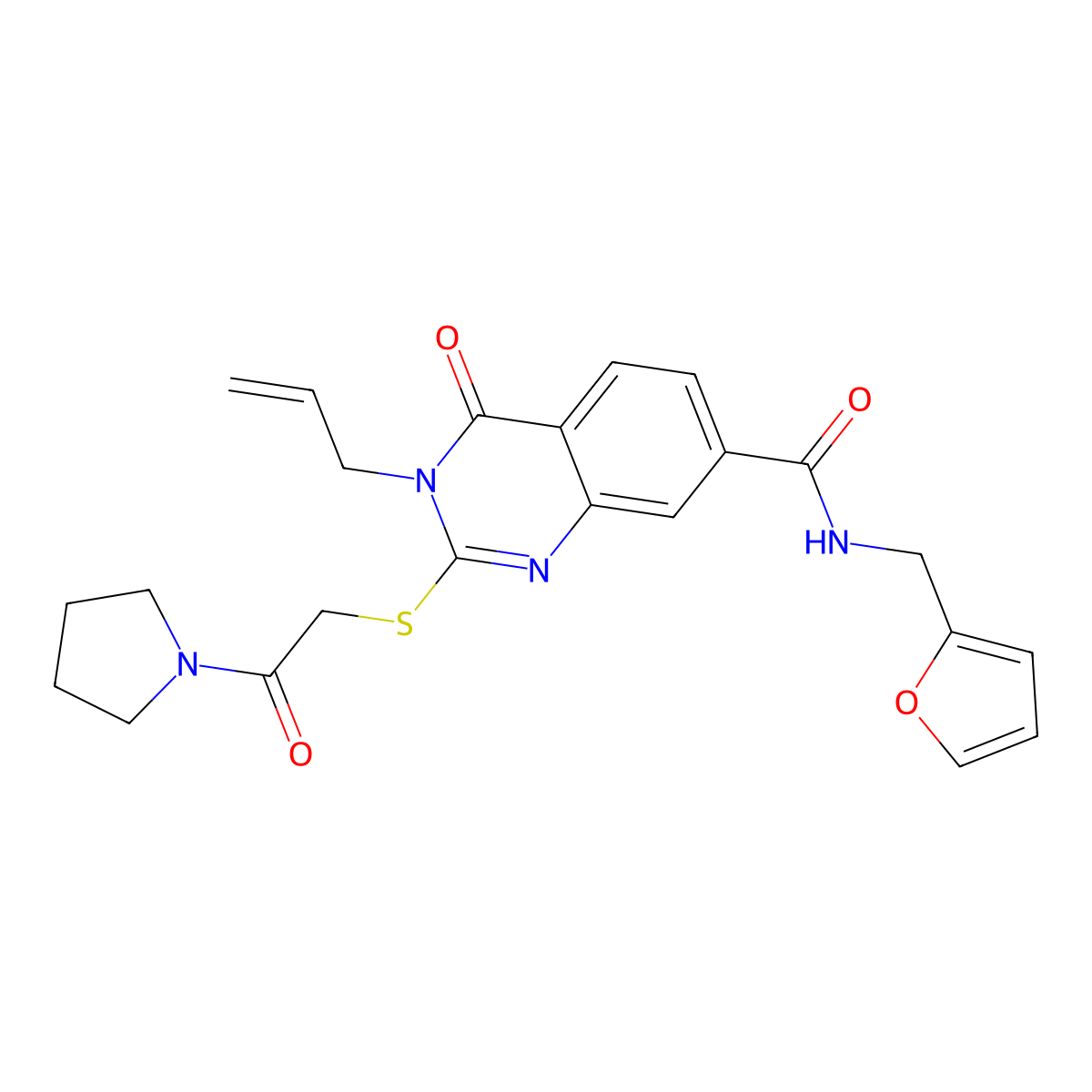 N-(furan-2-ylmethyl)-4-oxo-2-(2-oxo-2-pyrrolidin-1-ylethyl)sulfanyl-3-prop-2-enylquinazoline-7-carboxamide molecular structure, CAS 451467-28-0