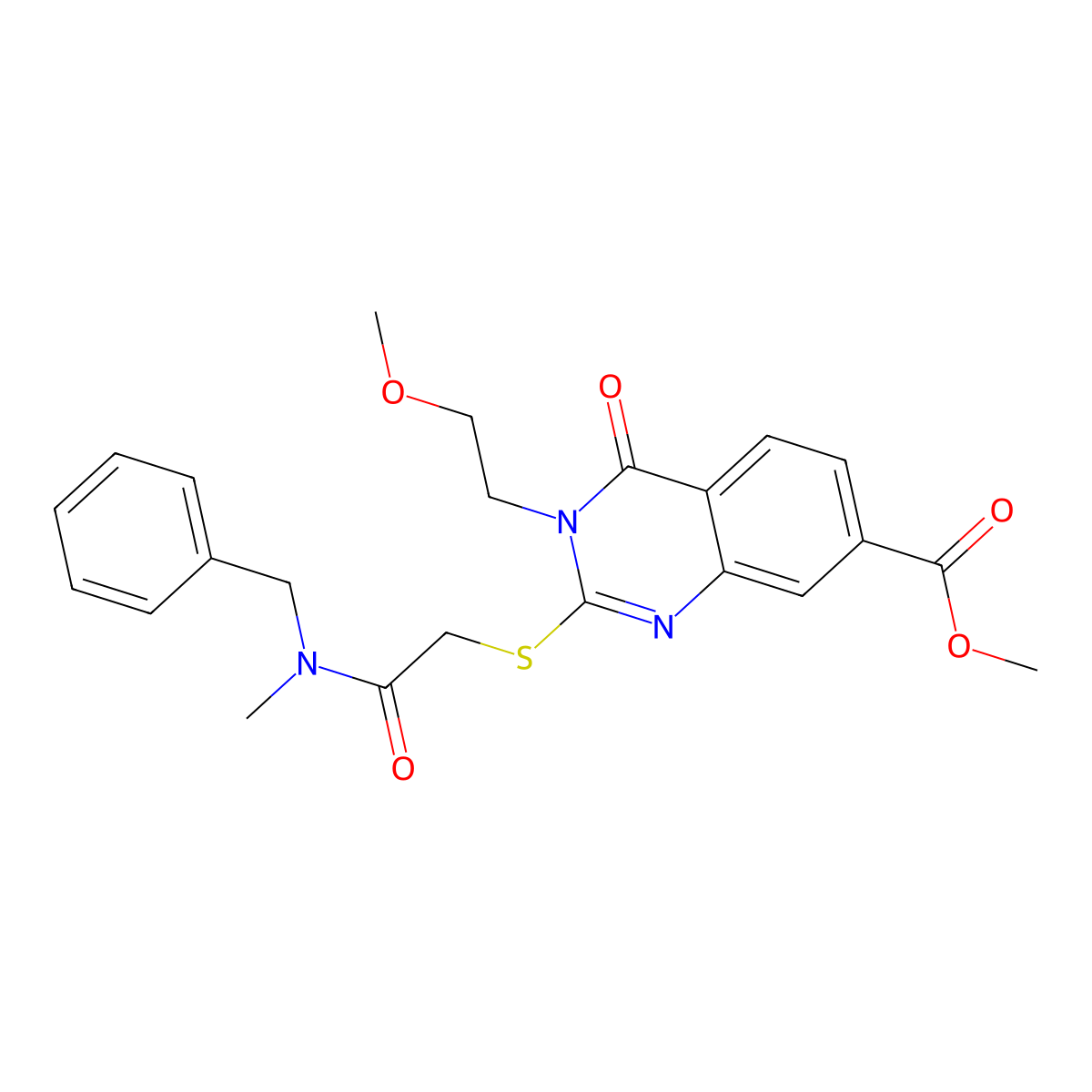 Methyl 2-[2-[benzyl(methyl)amino]-2-oxoethyl]sulfanyl-3-(2-methoxyethyl)-4-oxoquinazoline-7-carboxylate molecular structure, CAS 451467-30-4