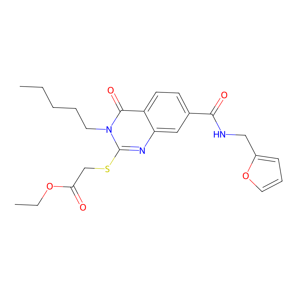 Ethyl 2-((7-((furan-2-ylmethyl)carbamoyl)-4-oxo-3-pentyl-3,4-dihydroquinazolin-2-yl)thio)acetate molecular structure, CAS 451467-32-6