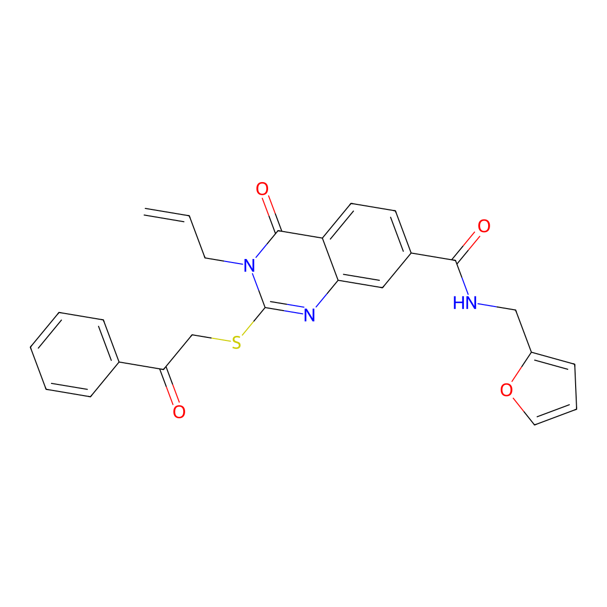 N-(furan-2-ylmethyl)-4-oxo-2-phenacylsulfanyl-3-prop-2-enylquinazoline-7-carboxamide molecular structure, CAS 451467-33-7