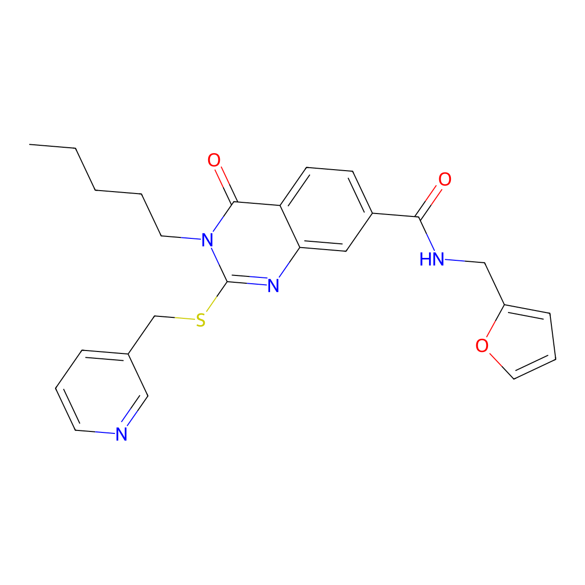 N-(furan-2-ylmethyl)-4-oxo-3-pentyl-2-((pyridin-3-ylmethyl)thio)-3,4-dihydroquinazoline-7-carboxamide molecular structure, CAS 451467-34-8