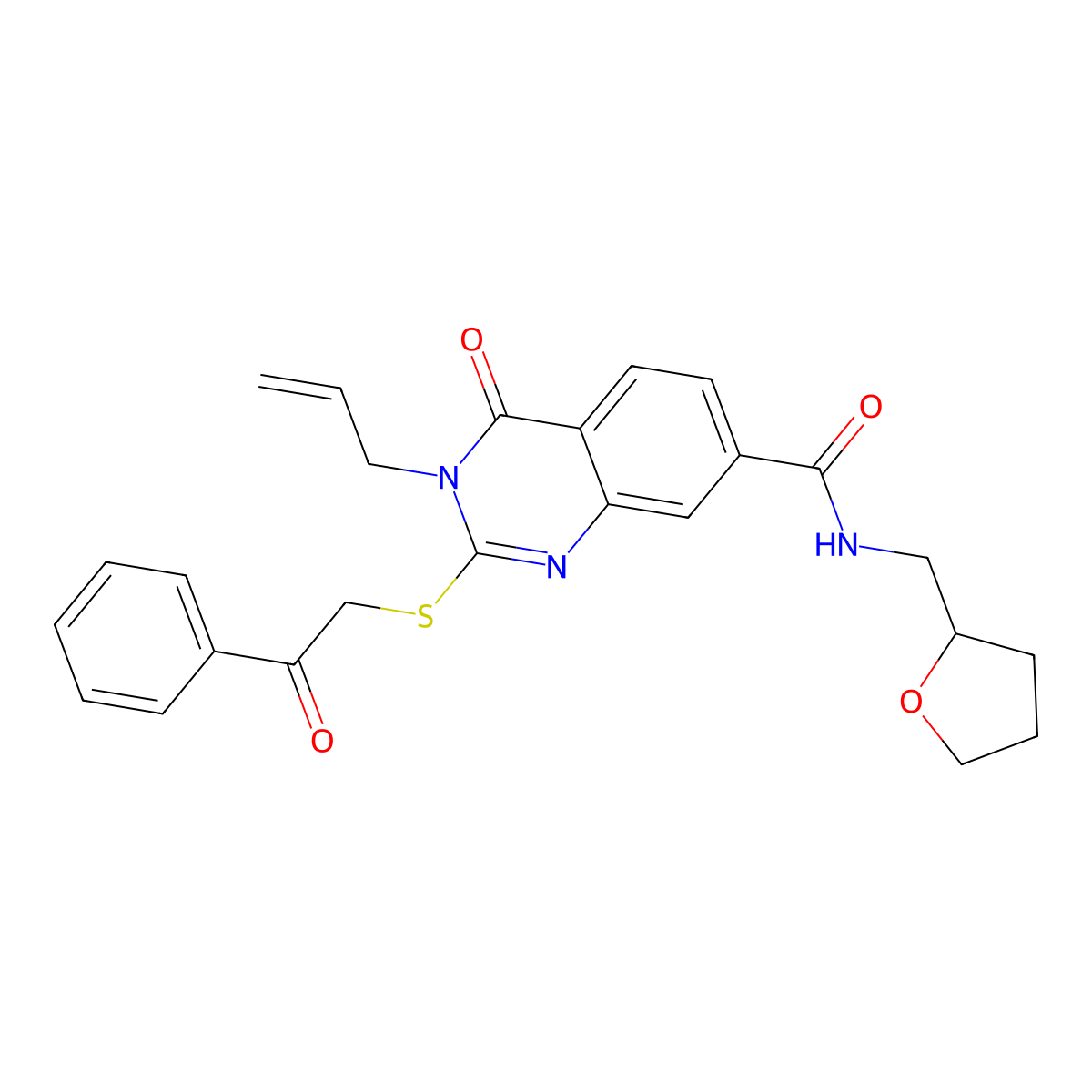 4-oxo-N-(oxolan-2-ylmethyl)-2-phenacylsulfanyl-3-prop-2-enylquinazoline-7-carboxamide molecular structure, CAS 451467-35-9