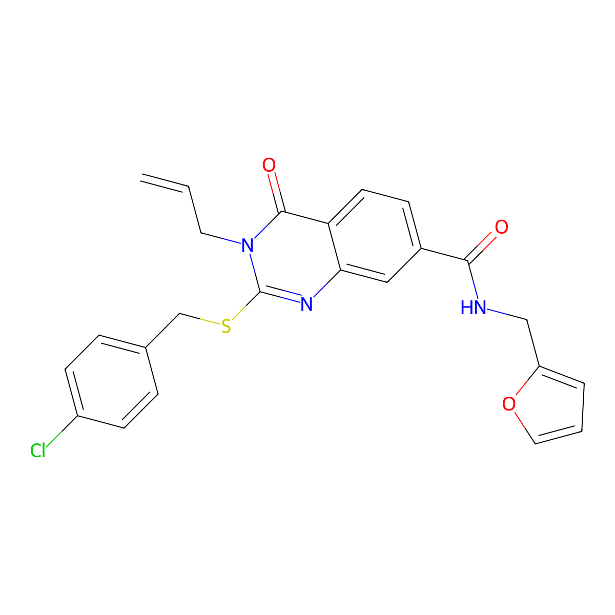 2-[(4-chlorophenyl)methylsulfanyl]-N-(furan-2-ylmethyl)-4-oxo-3-prop-2-enylquinazoline-7-carboxamide molecular structure, CAS 451467-36-0