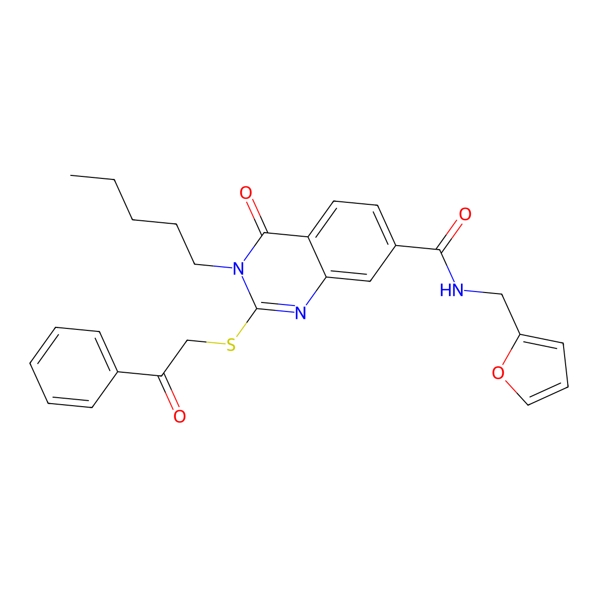 N-(furan-2-ylmethyl)-4-oxo-3-pentyl-2-phenacylsulfanylquinazoline-7-carboxamide molecular structure, CAS 451467-40-6