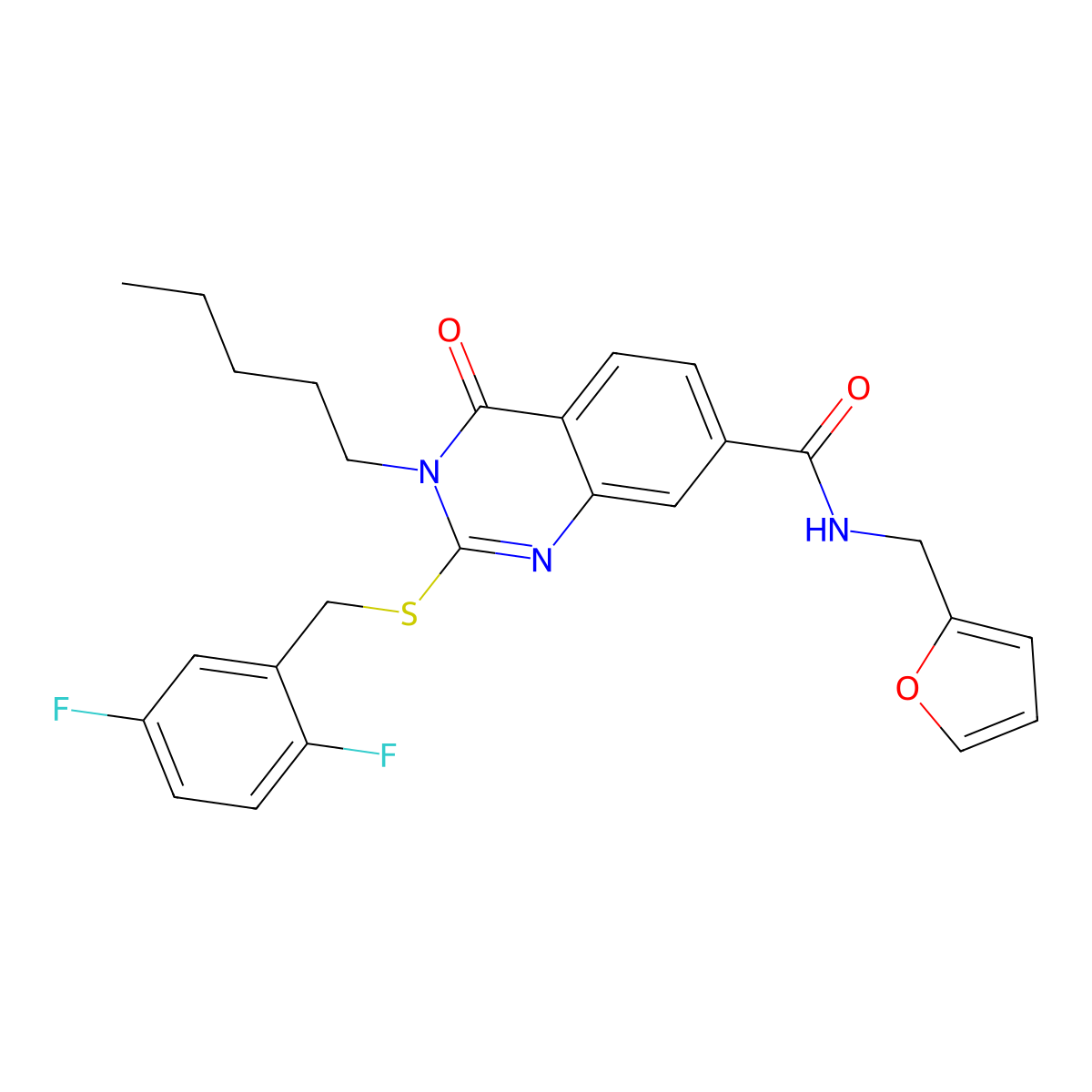 2-[(2,5-difluorophenyl)methylsulfanyl]-N-(furan-2-ylmethyl)-4-oxo-3-pentylquinazoline-7-carboxamide molecular structure, CAS 451467-43-9