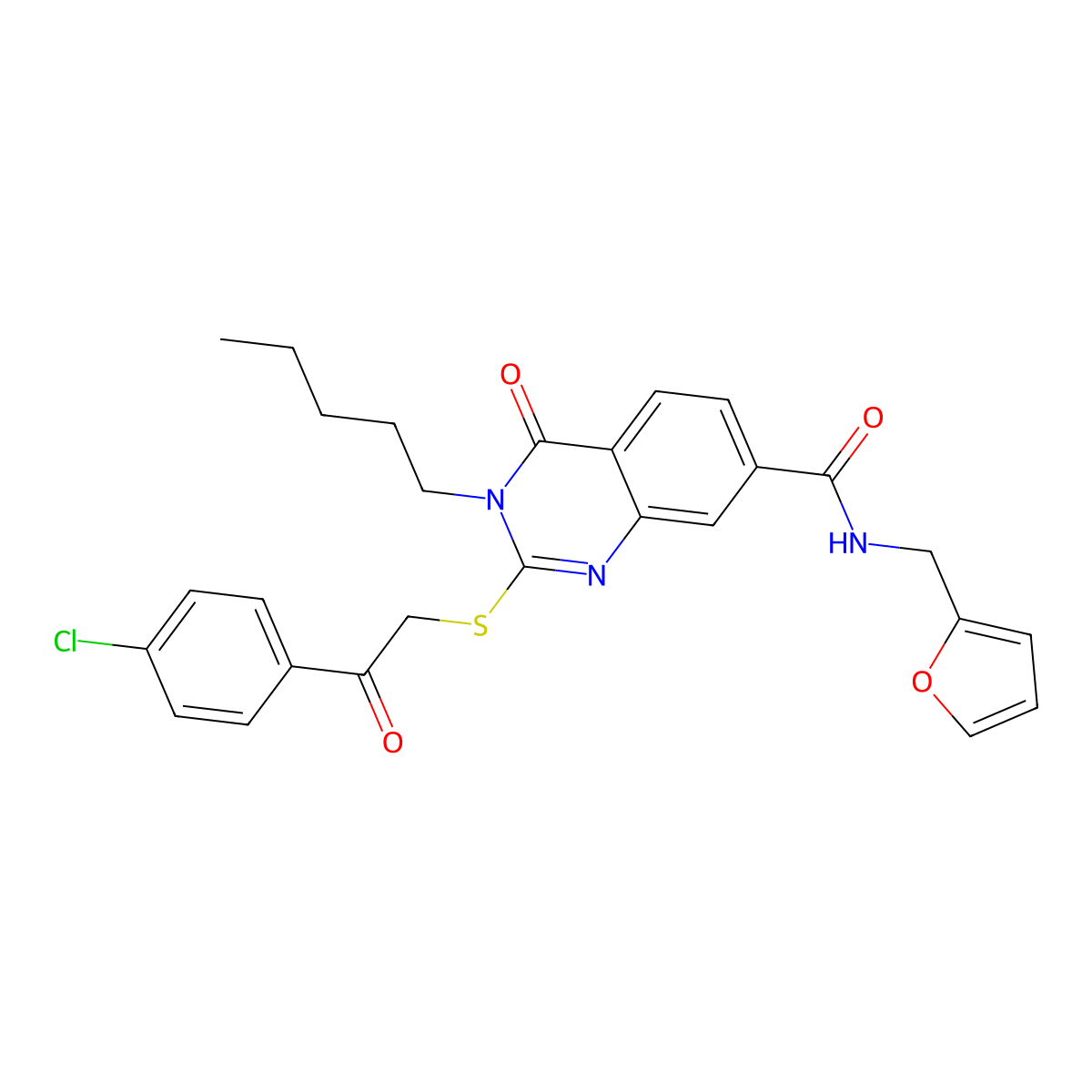 2-[2-(4-chlorophenyl)-2-oxoethyl]sulfanyl-N-(furan-2-ylmethyl)-4-oxo-3-pentylquinazoline-7-carboxamide molecular structure, CAS 451467-49-5