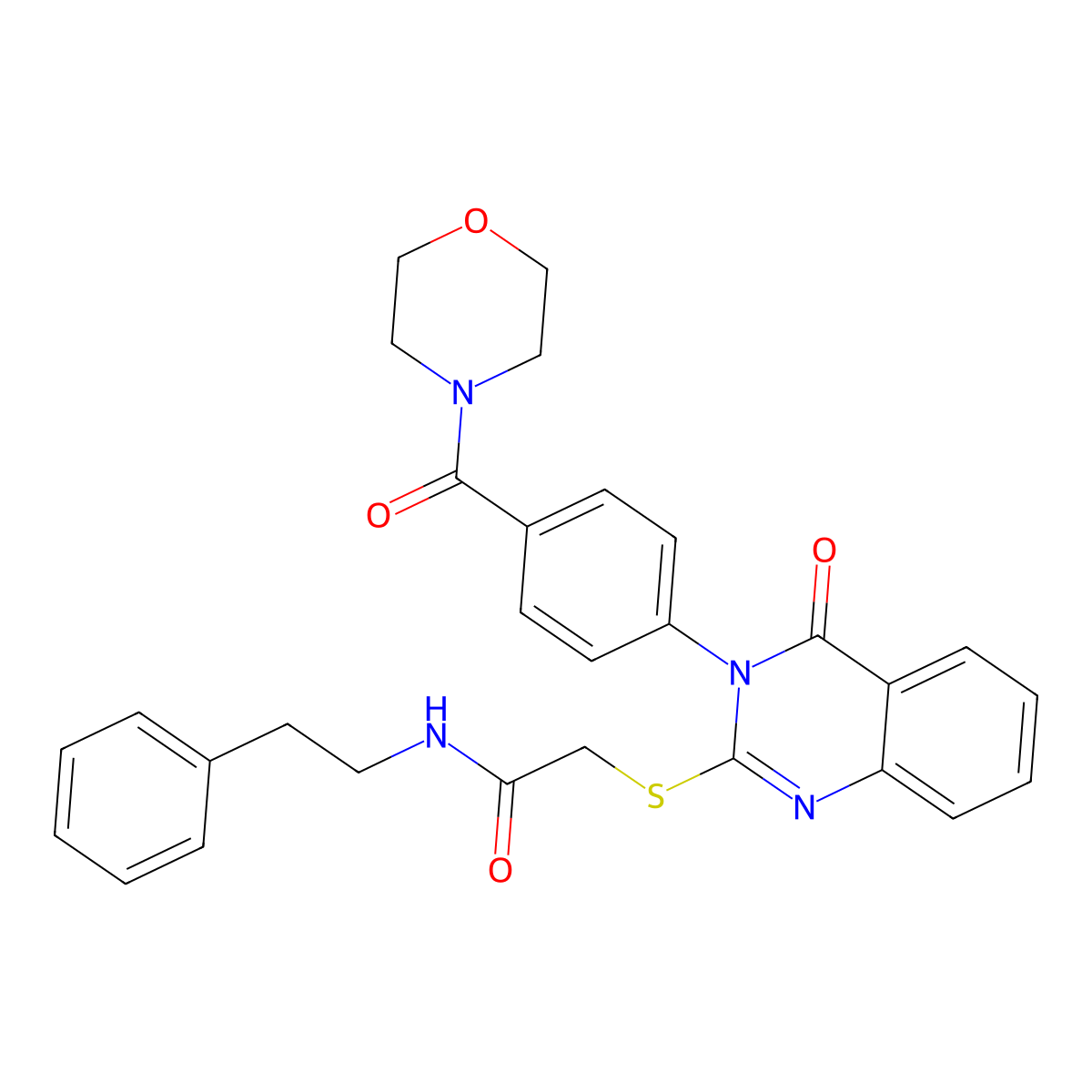 2-((3-(4-(morpholine-4-carbonyl)phenyl)-4-oxo-3,4-dihydroquinazolin-2-yl)thio)-N-phenethylacetamide molecular structure, CAS 451467-52-0