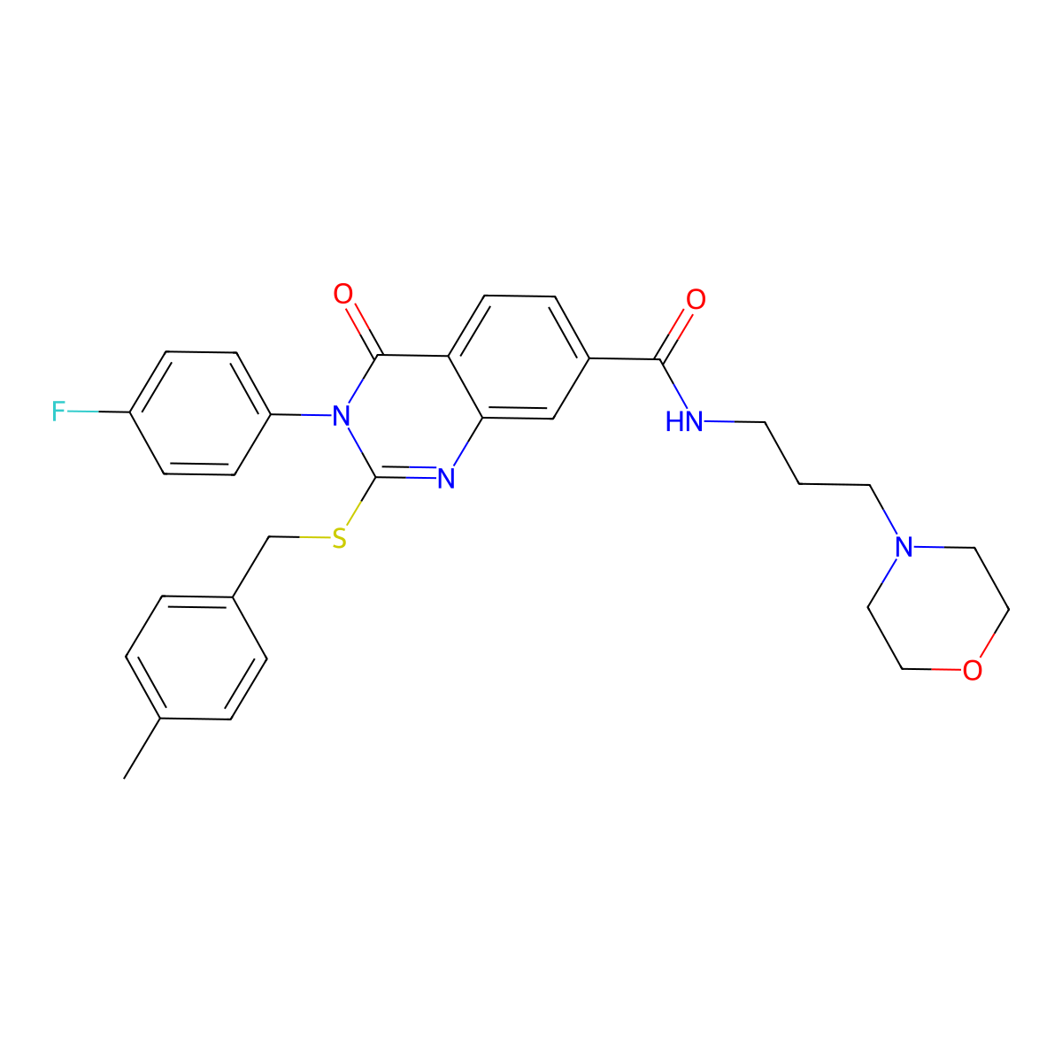 3-(4-fluorophenyl)-2-[(4-methylphenyl)methylsulfanyl]-N-(3-morpholin-4-ylpropyl)-4-oxoquinazoline-7-carboxamide molecular structure, CAS 451467-55-3