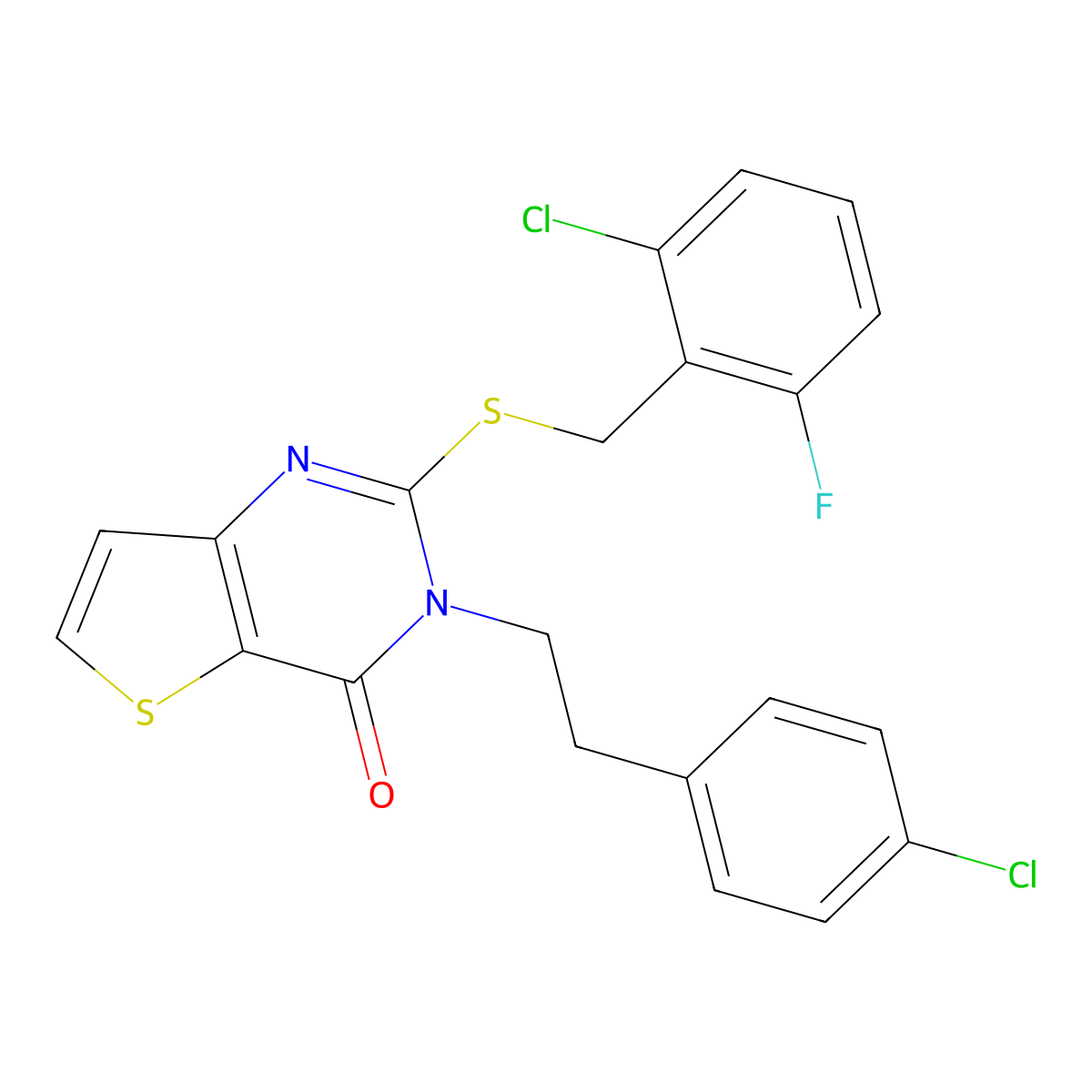 2-((2-chloro-6-fluorobenzyl)thio)-3-(4-chlorophenethyl)thieno[3,2-d]pyrimidin-4(3H)-one molecular structure, CAS 451468-16-9