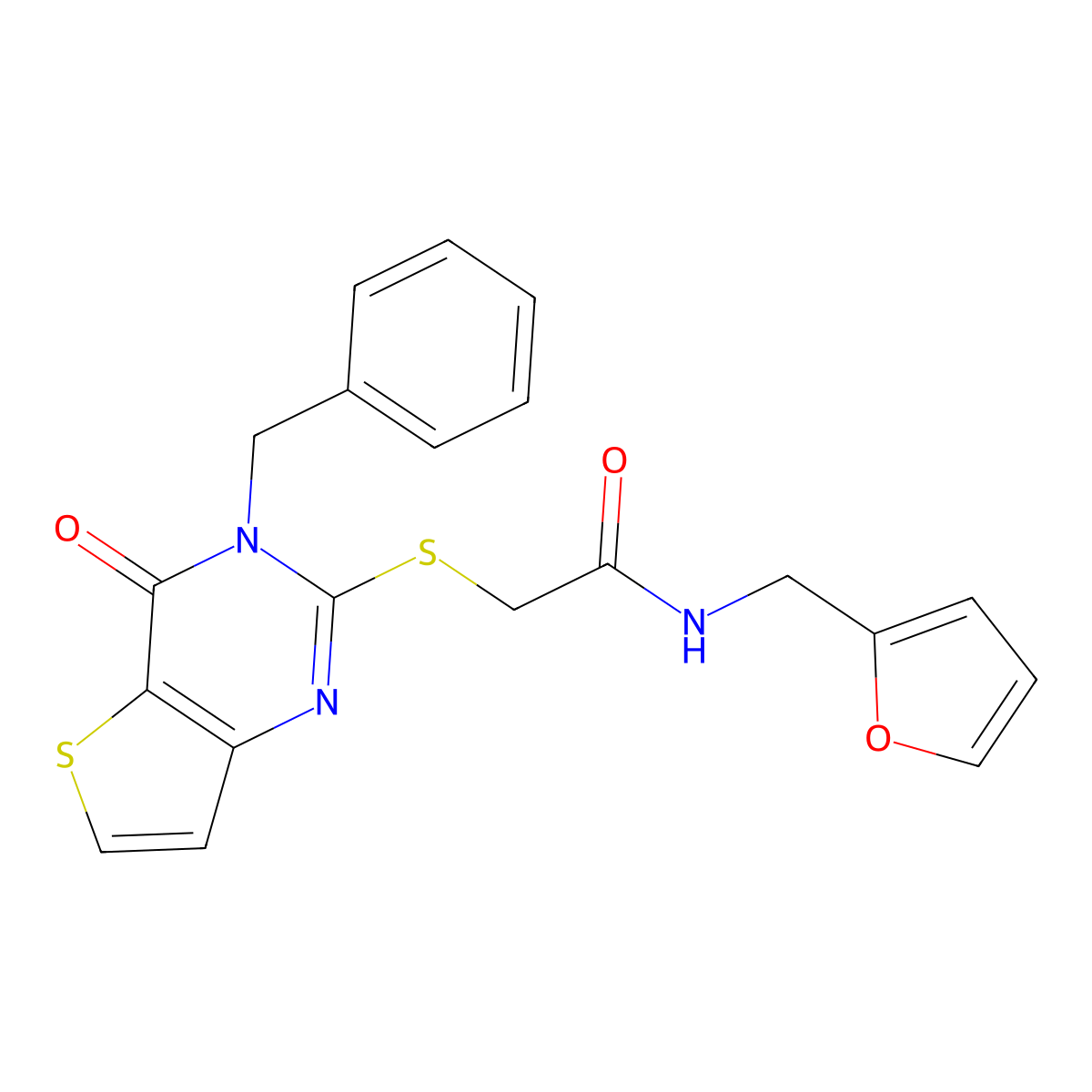 2-({3-benzyl-4-oxo-3H,4H-thieno[3,2-d]pyrimidin-2-yl}sulfanyl)-N-[(furan-2-yl)methyl]acetamide molecular structure, CAS 451468-30-7