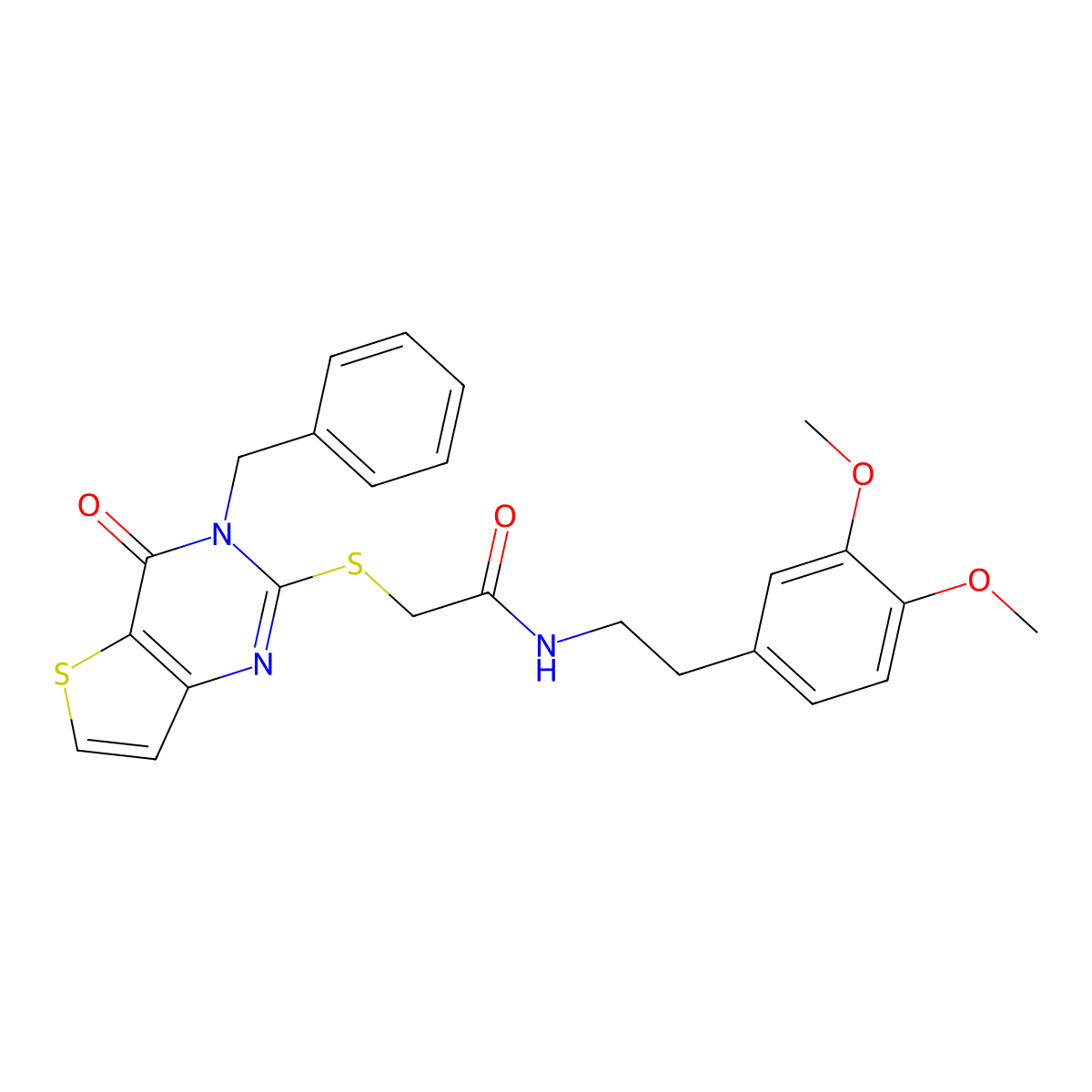 2-({3-benzyl-4-oxo-3H,4H-thieno[3,2-d]pyrimidin-2-yl}sulfanyl)-N-[2-(3,4-dimethoxyphenyl)ethyl]acetamide molecular structure, CAS 451468-34-1