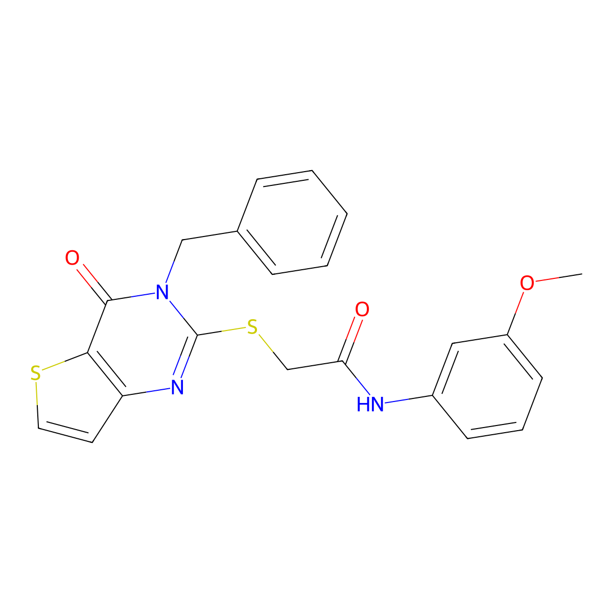 2-({3-benzyl-4-oxo-3H,4H-thieno[3,2-d]pyrimidin-2-yl}sulfanyl)-N-(3-methoxyphenyl)acetamide molecular structure, CAS 451468-35-2