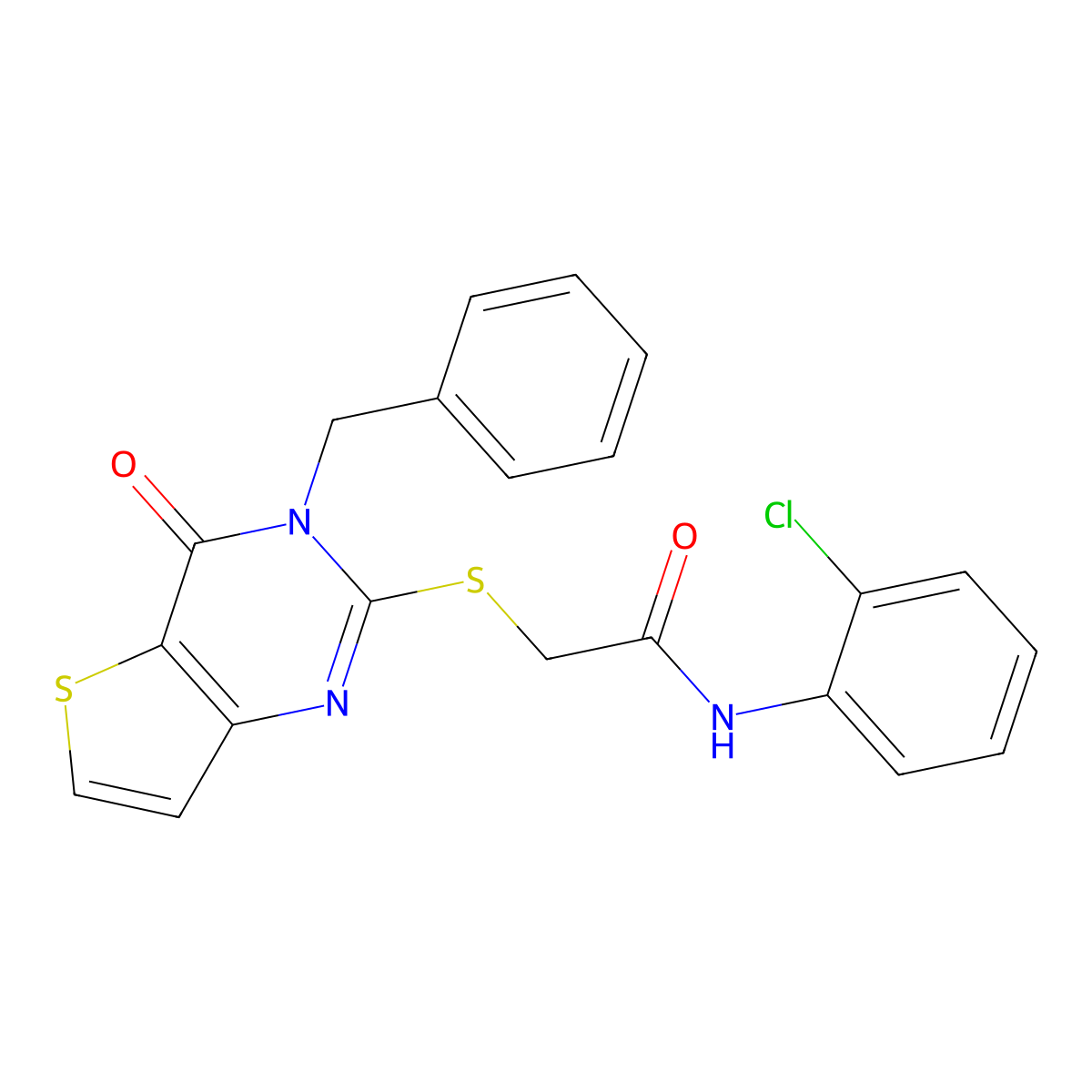 2-({3-benzyl-4-oxo-3H,4H-thieno[3,2-d]pyrimidin-2-yl}sulfanyl)-N-(2-chlorophenyl)acetamide molecular structure, CAS 451468-37-4
