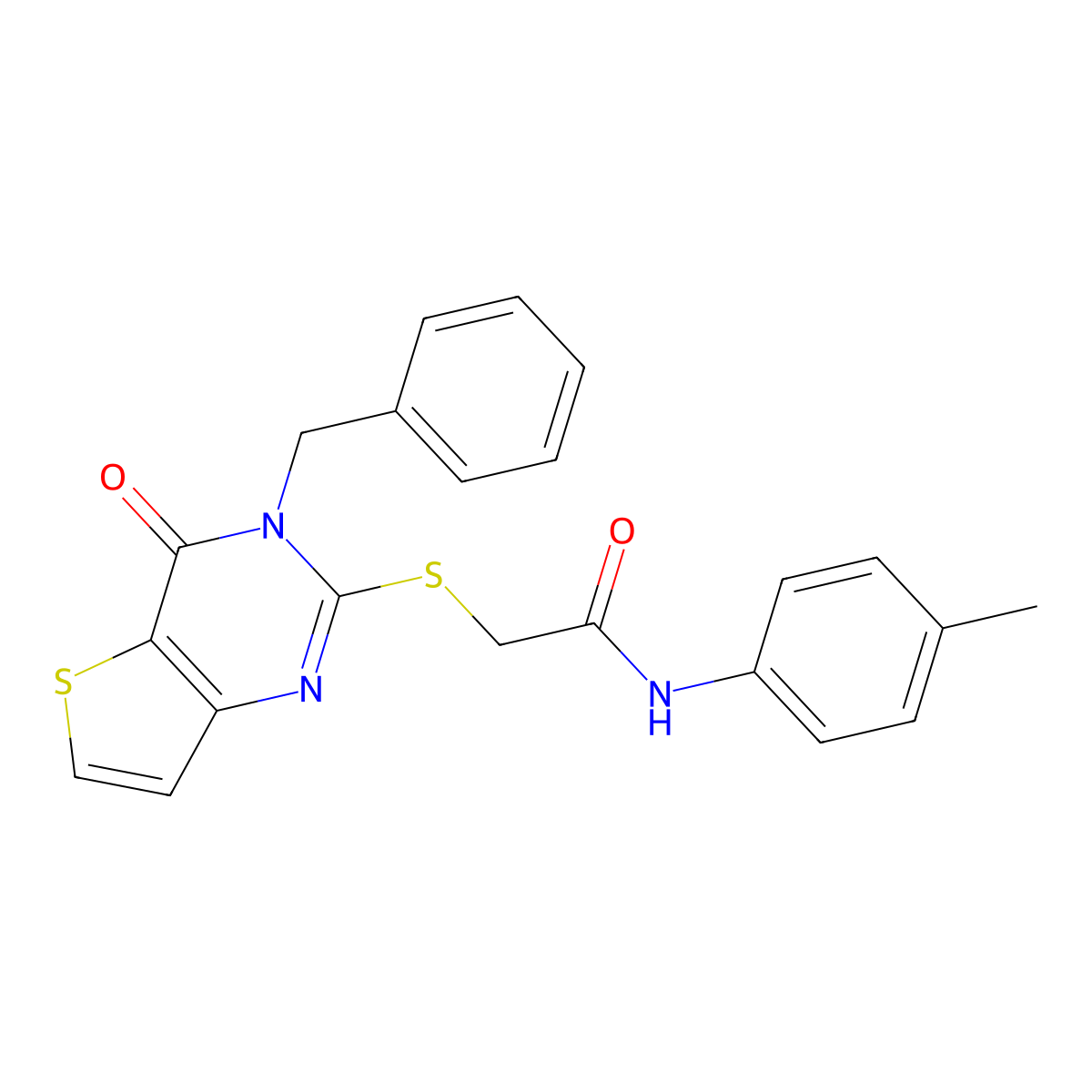 2-({3-benzyl-4-oxo-3H,4H-thieno[3,2-d]pyrimidin-2-yl}sulfanyl)-N-(4-methylphenyl)acetamide molecular structure, CAS 451468-38-5