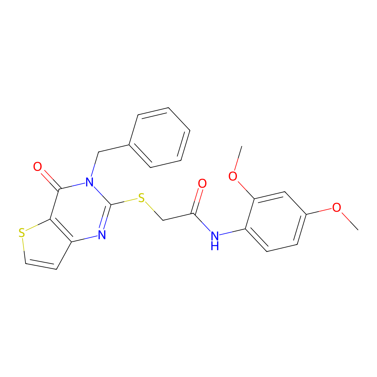 2-({3-benzyl-4-oxo-3H,4H-thieno[3,2-d]pyrimidin-2-yl}sulfanyl)-N-(2,4-dimethoxyphenyl)acetamide molecular structure, CAS 451468-39-6