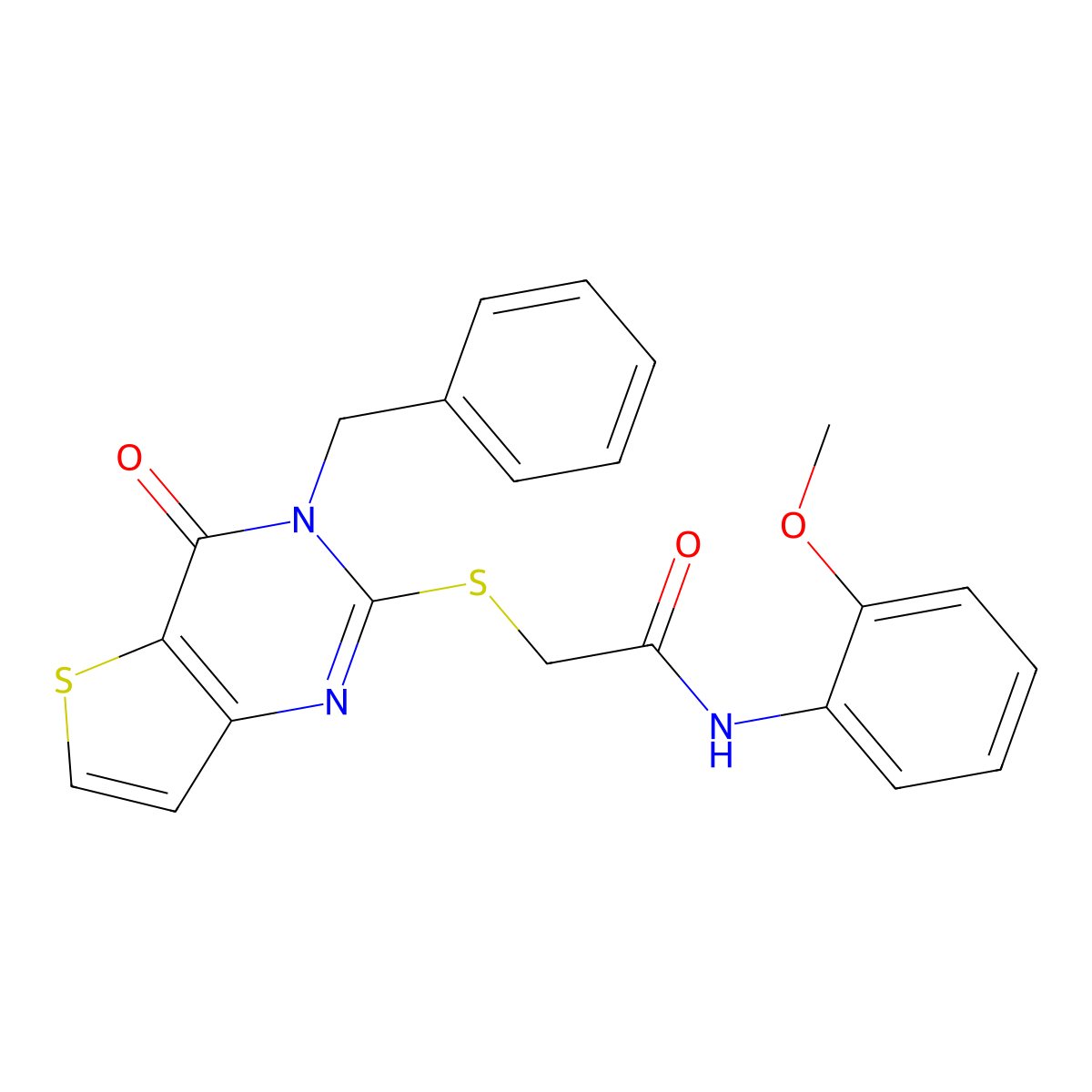 2-(3-benzyl-4-oxothieno[3,2-d]pyrimidin-2-yl)sulfanyl-N-(2-methoxyphenyl)acetamide molecular structure, CAS 451468-43-2