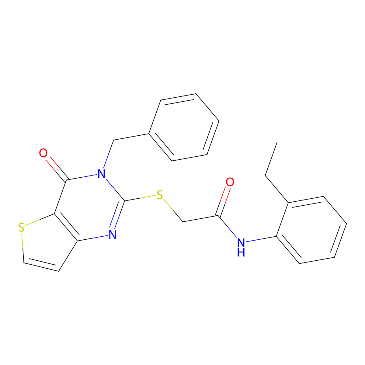 2-({3-benzyl-4-oxo-3H,4H-thieno[3,2-d]pyrimidin-2-yl}sulfanyl)-N-(2-ethylphenyl)acetamide molecular structure, CAS 451468-54-5