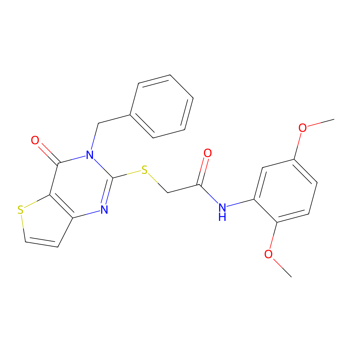2-({3-benzyl-4-oxo-3H,4H-thieno[3,2-d]pyrimidin-2-yl}sulfanyl)-N-(2,5-dimethoxyphenyl)acetamide molecular structure, CAS 451468-55-6