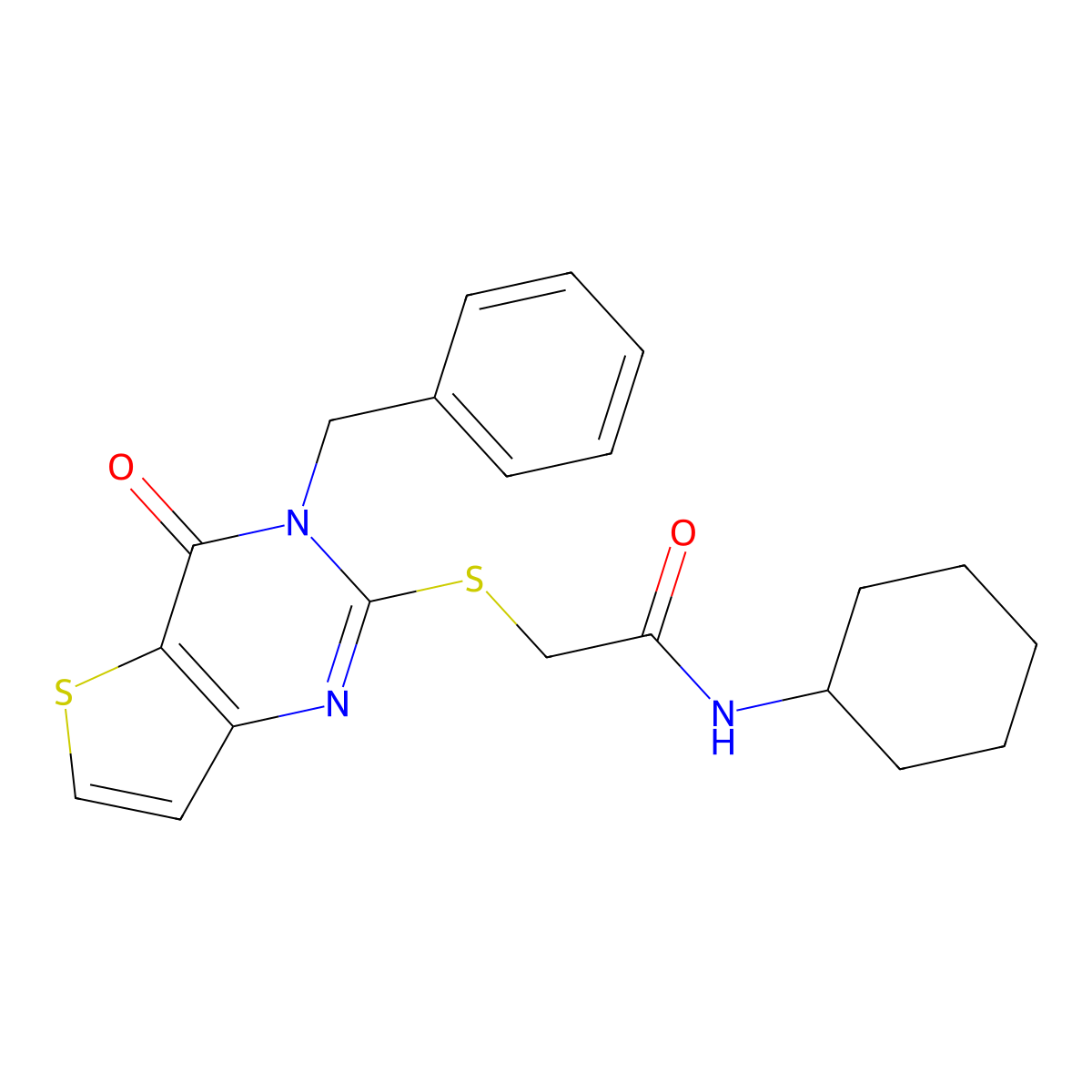 2-[(3-benzyl-4-oxo-3,4-dihydrothieno[3,2-d]pyrimidin-2-yl)sulfanyl]-N-cyclohexylacetamide molecular structure, CAS 451468-56-7