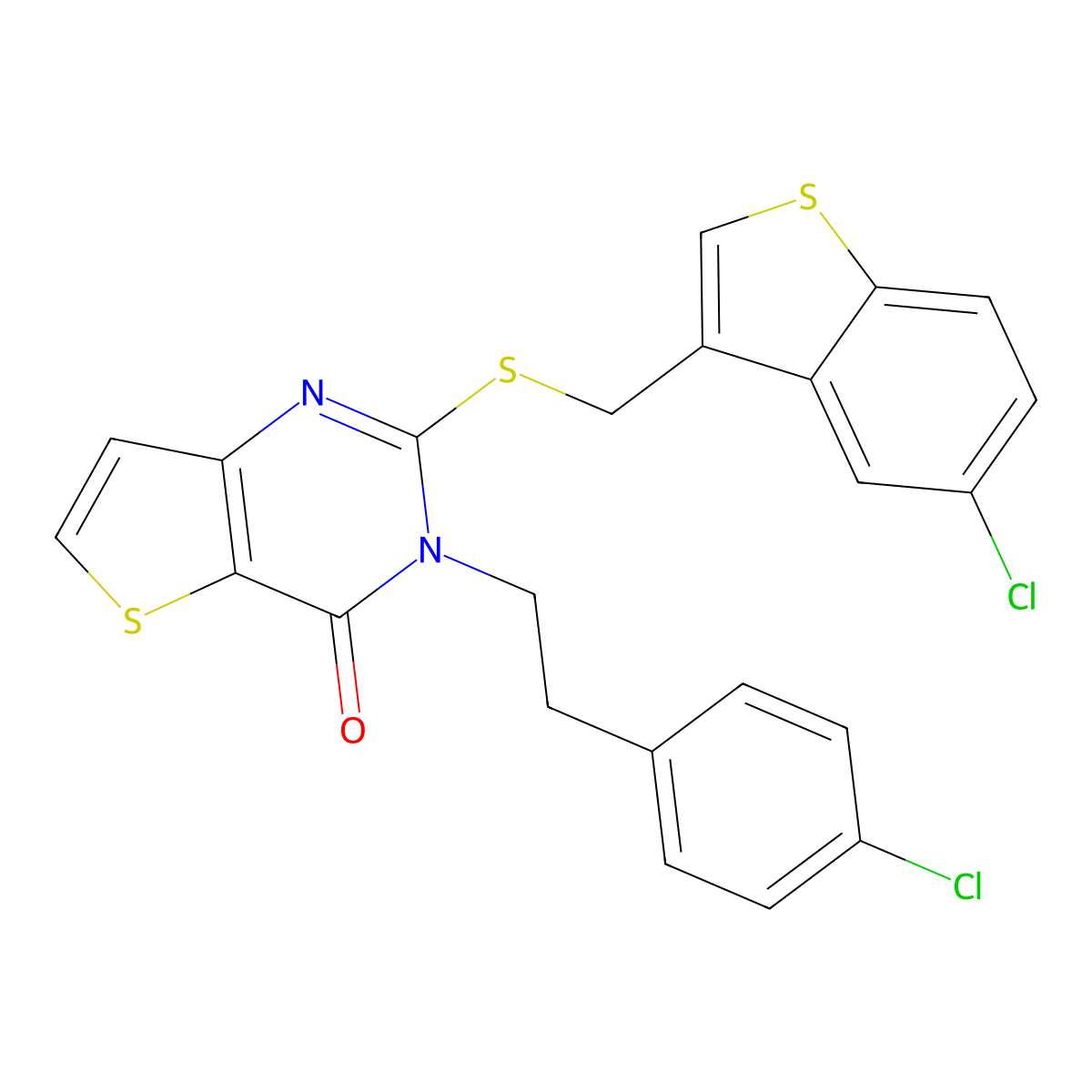 2-(((5-chlorobenzo[b]thiophen-3-yl)methyl)thio)-3-(4-chlorophenethyl)thieno[3,2-d]pyrimidin-4(3H)-one molecular structure, CAS 451468-61-4