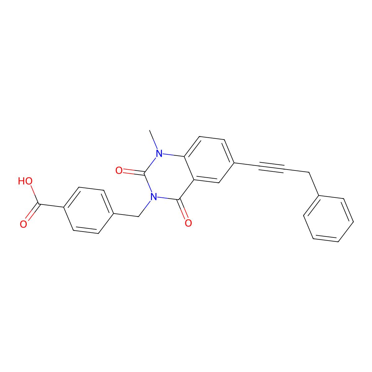 4-((1-Methyl-2,4-dioxo-6-(3-phenylprop-1-YN-1-YL)-1,4-dihydroquinazolin-3(2H)-YL)methyl)benzoic acid molecular structure, CAS 451471-51-5