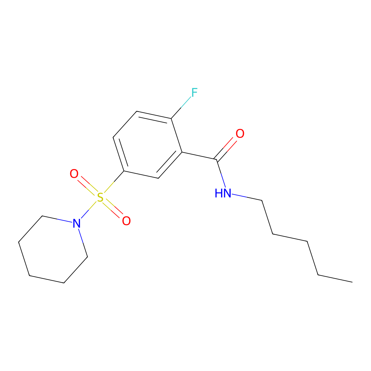 2-fluoro-N-pentyl-5-(piperidin-1-ylsulfonyl)benzamide molecular structure, CAS 451473-61-3