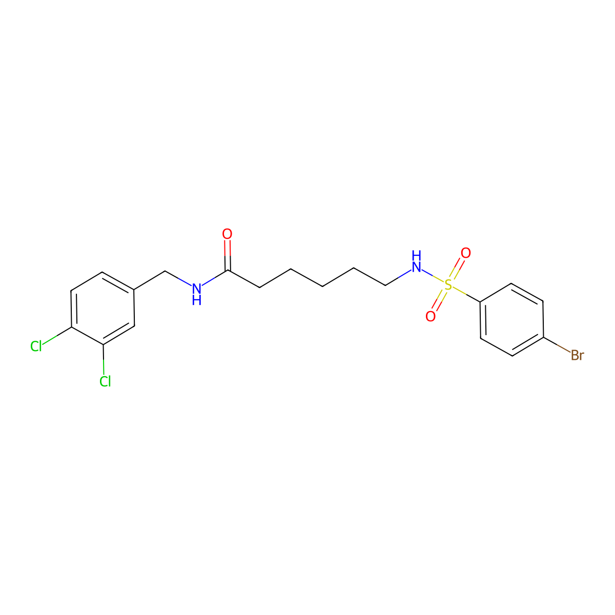 6-[(4-bromophenyl)sulfonylamino]-N-[(3,4-dichlorophenyl)methyl]hexanamide molecular structure, CAS 451474-38-7